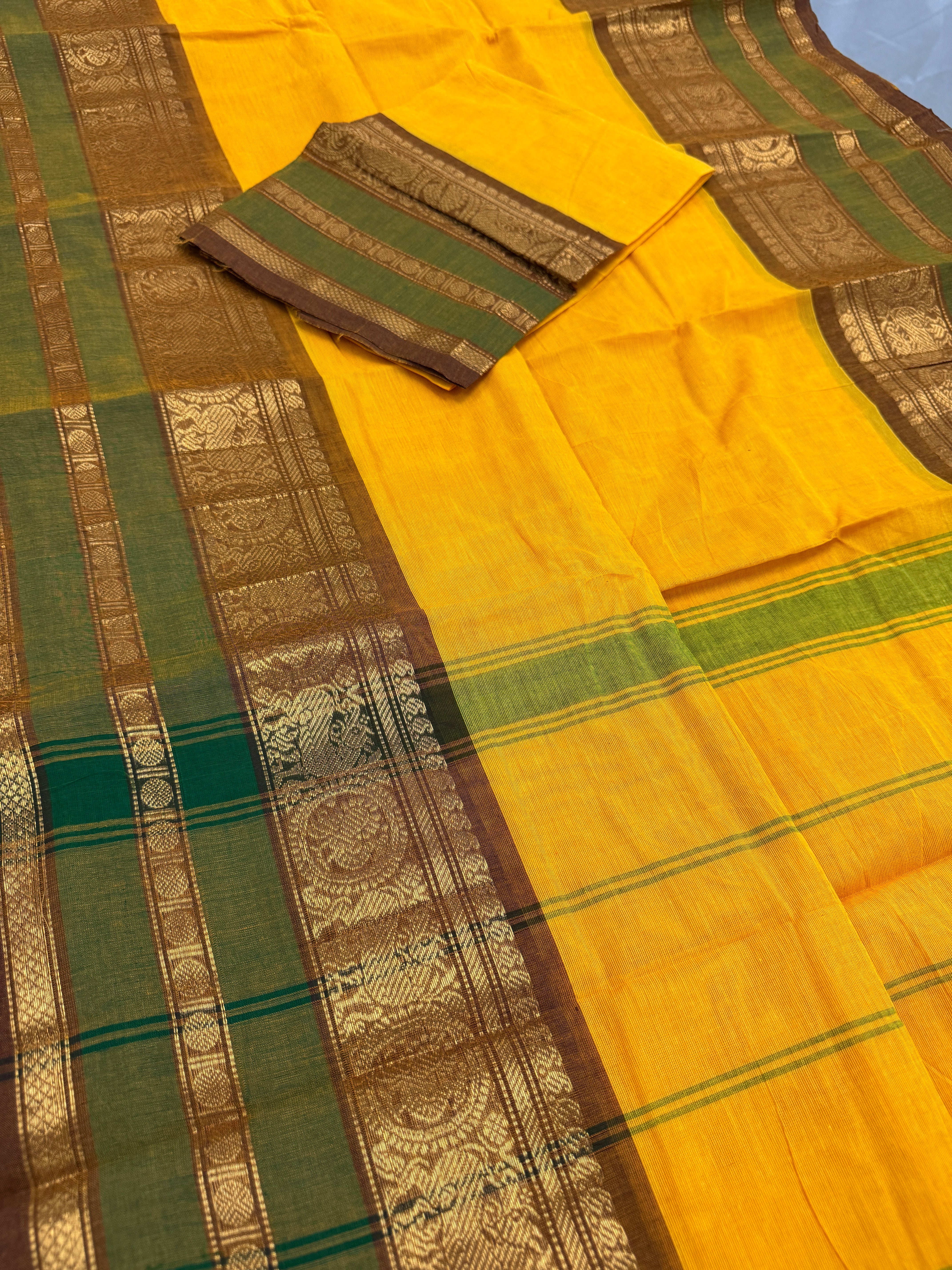 Madhabi : Handwoven Yellow Cotton Kanjivaram Saree