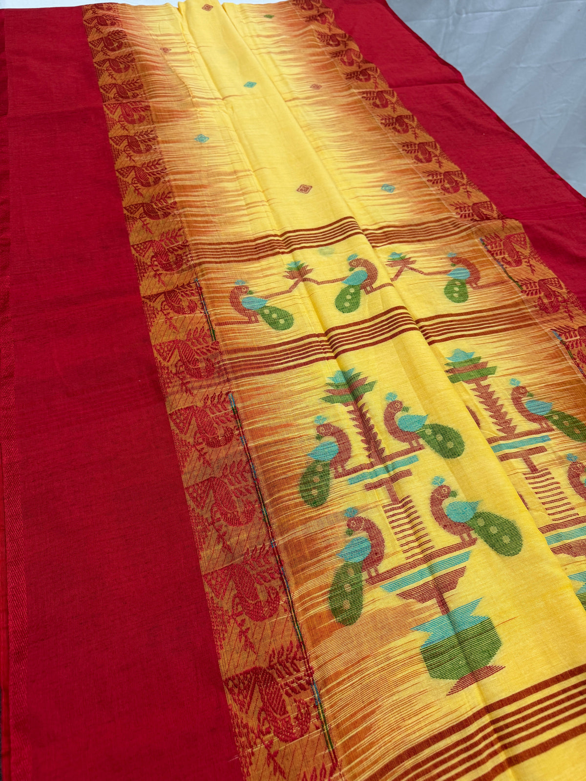 Kanchana : Yellow and Red Soft Cotton Bengal Handloom Saree