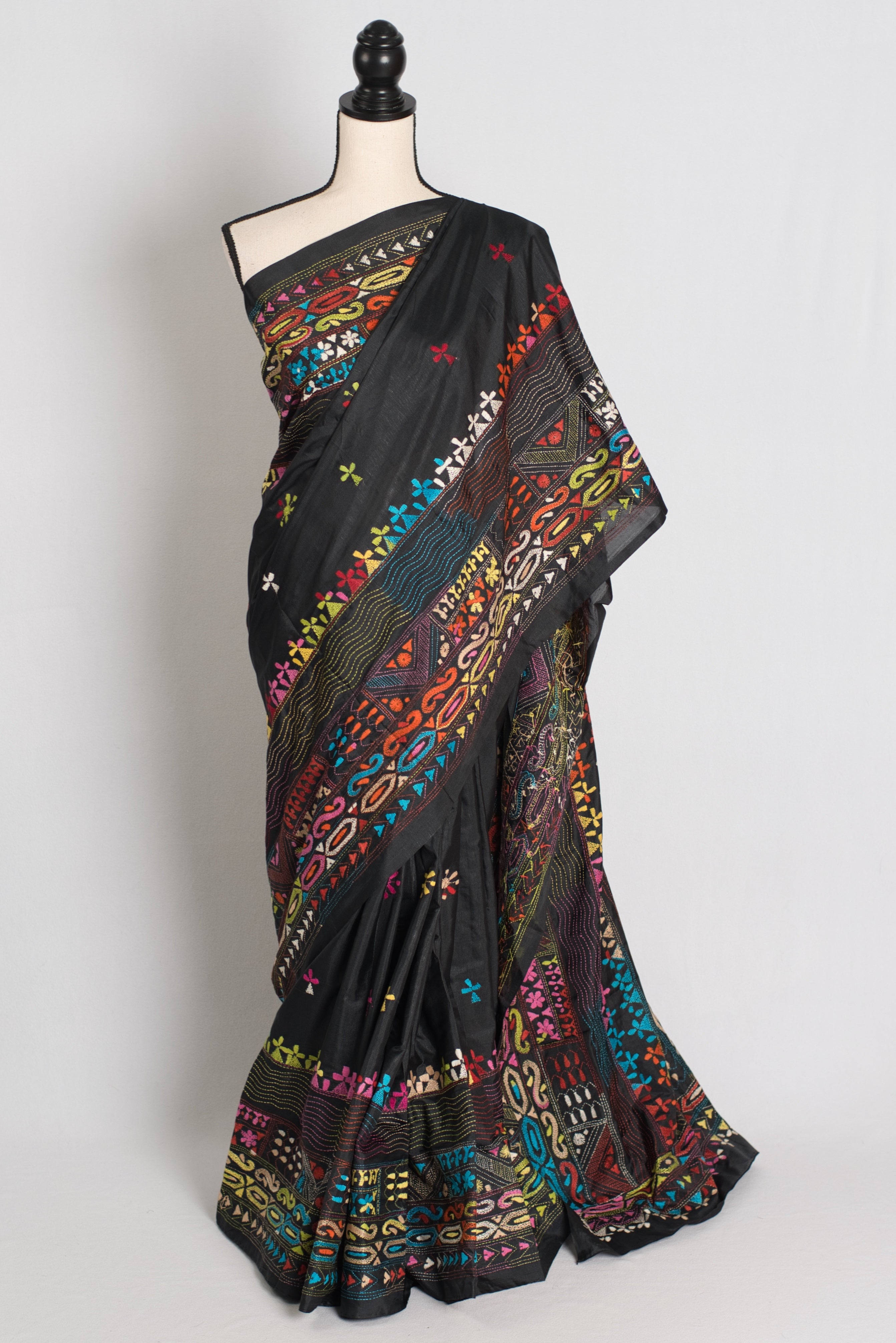 Bidisha : Black Blended Silk Saree with Lambani Hand Embroidery