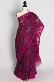 Trina : Magenta Soft Blended Cotton Jamdani Saree