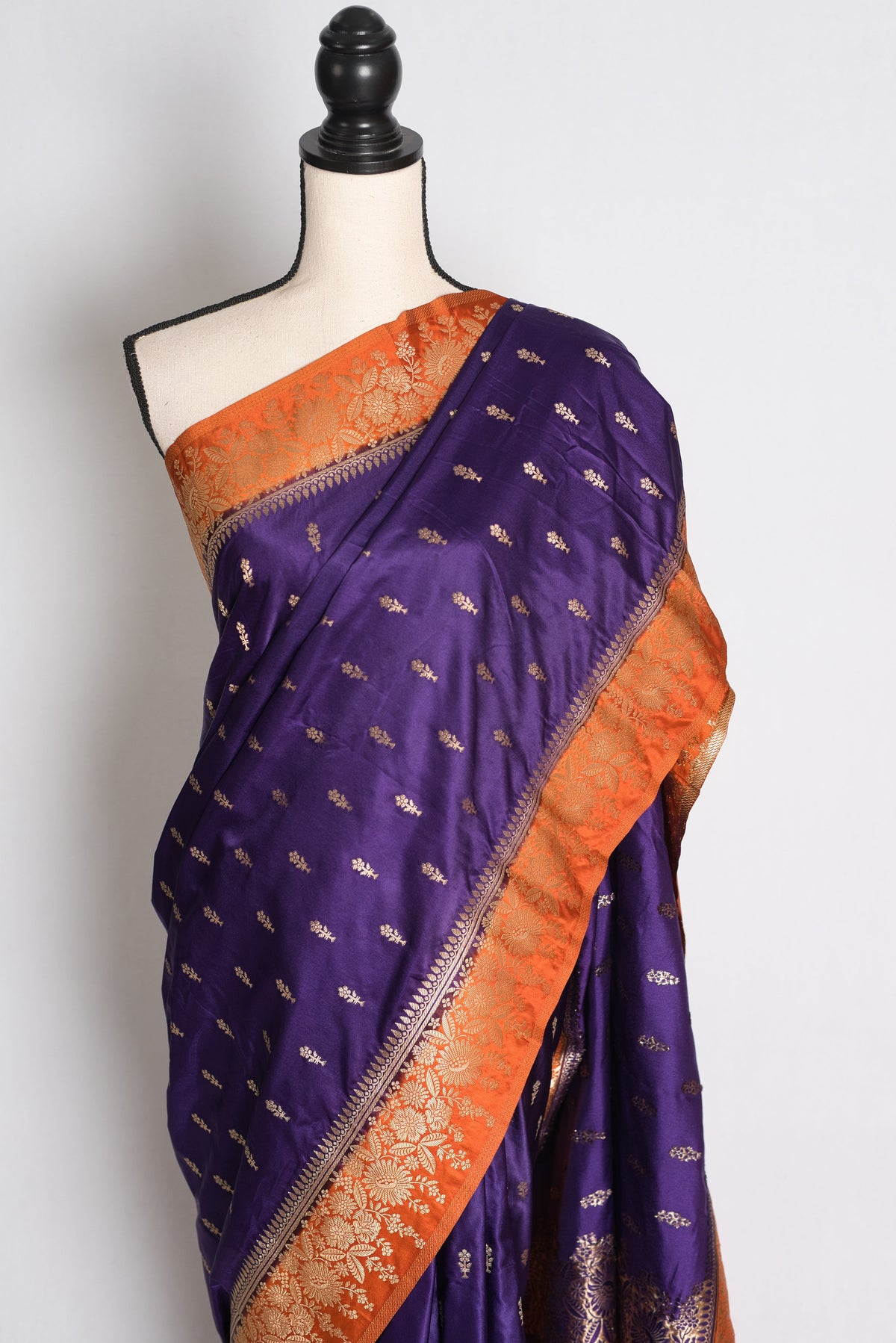 Archana: Purple and Orange Semi Mashru Banarasi Silk Saree