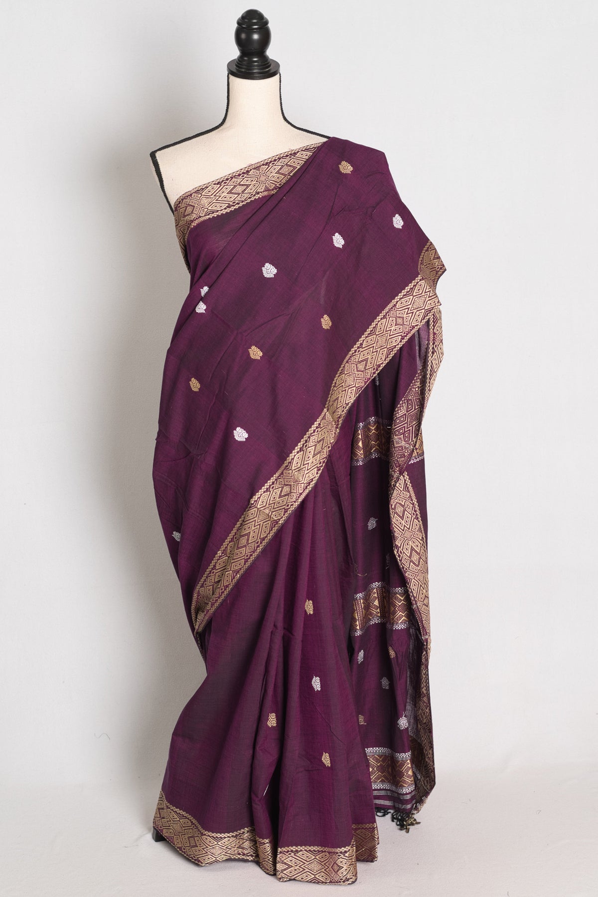 Diya : Deep Purple Pure Cotton Assamese Handloom Saree