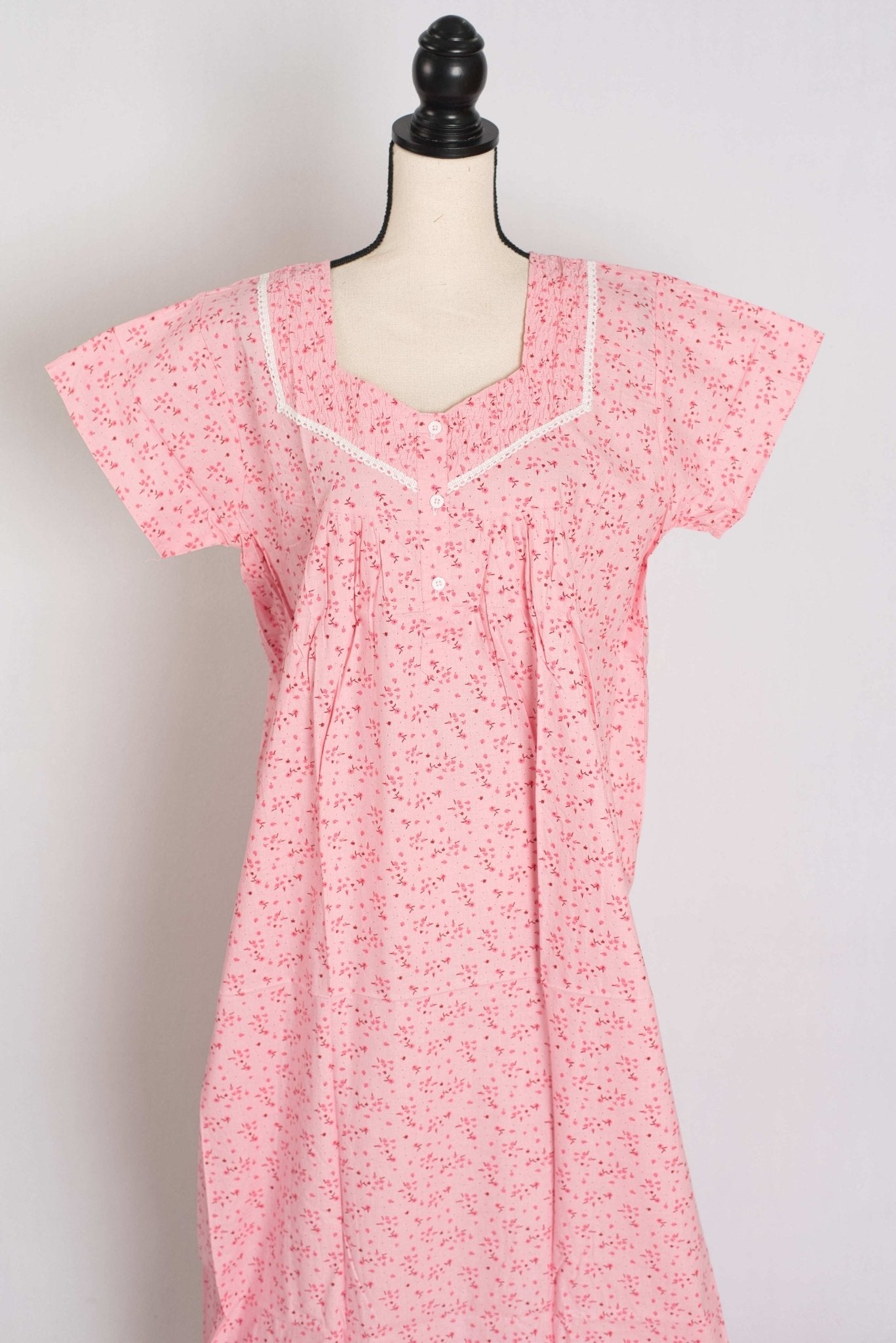 Floral Printed Baby Pink Women Indian Cotton Nighty in Regular Size