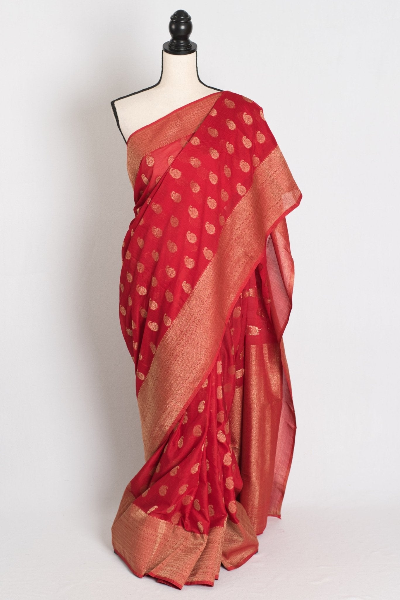 Gauri : Semi Georgette Budget Friendly Red Banarasi Saree