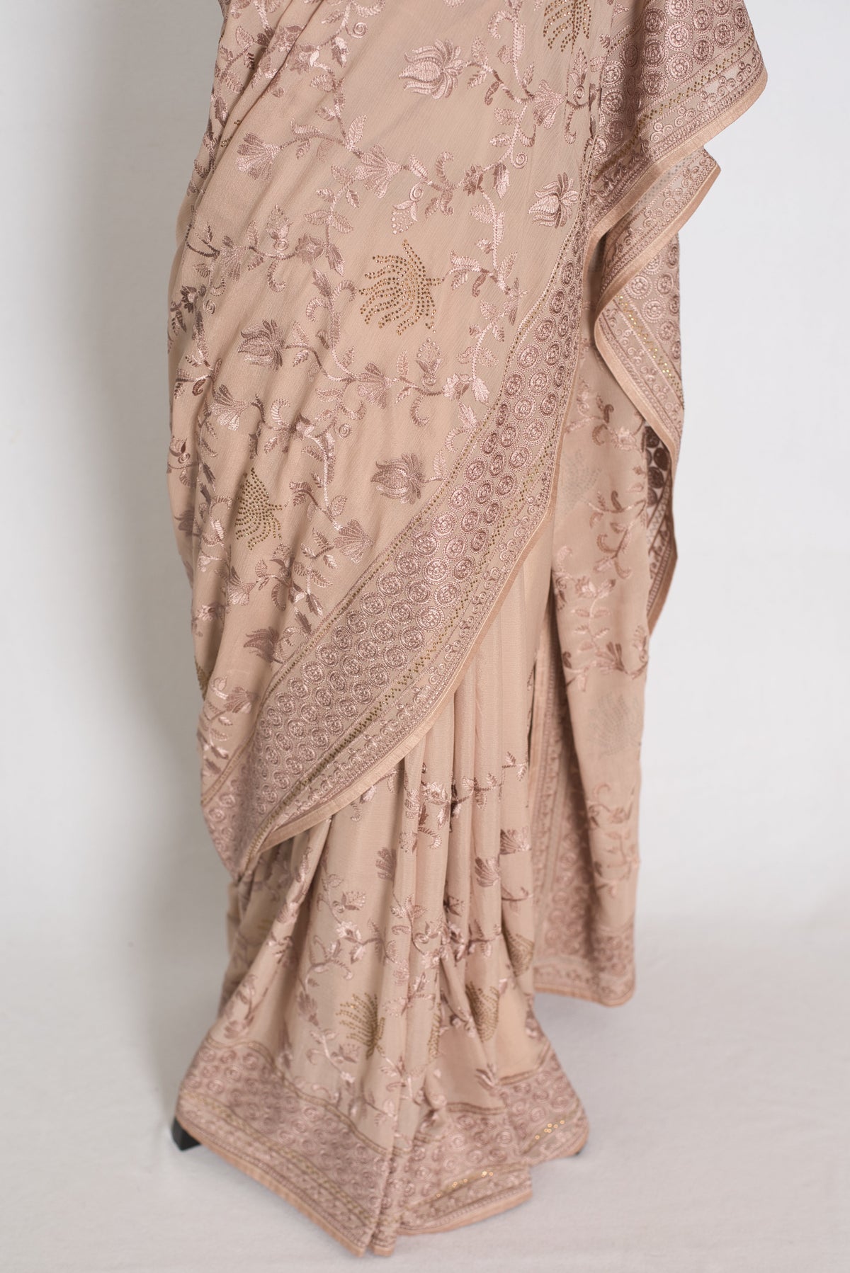 Ruma | Pastel Brown Georgette Partywear Saree | Trending Bollywood Design