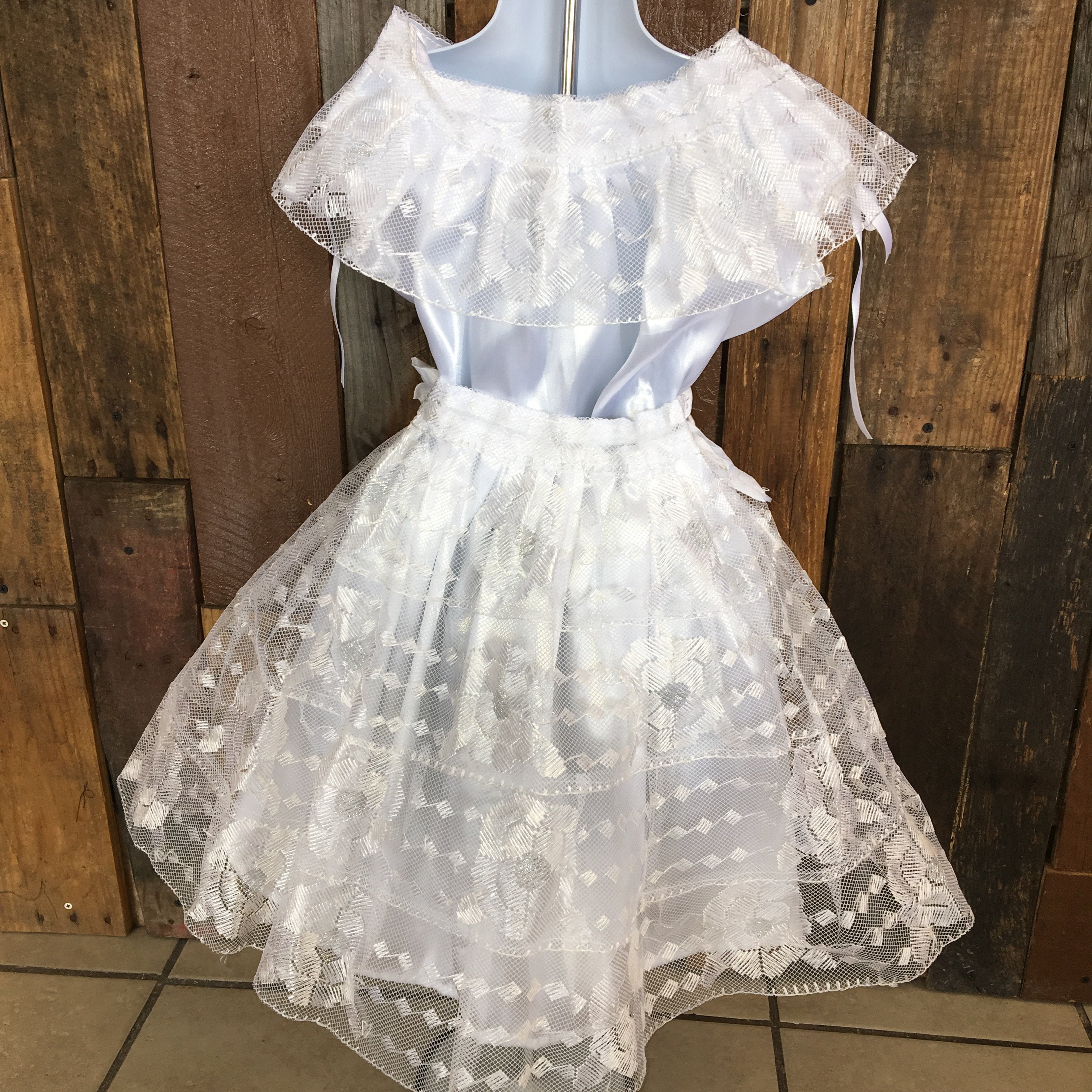 Mexican Chiapaneca Dress for Girls White/White