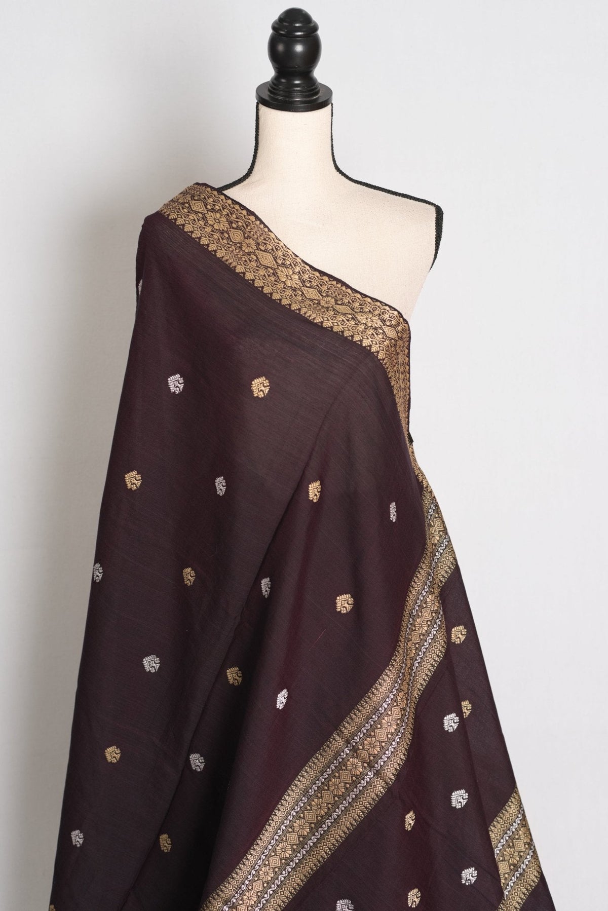 Gracy : Deep Coffee Brown Pure Cotton Assamese Handloom Saree