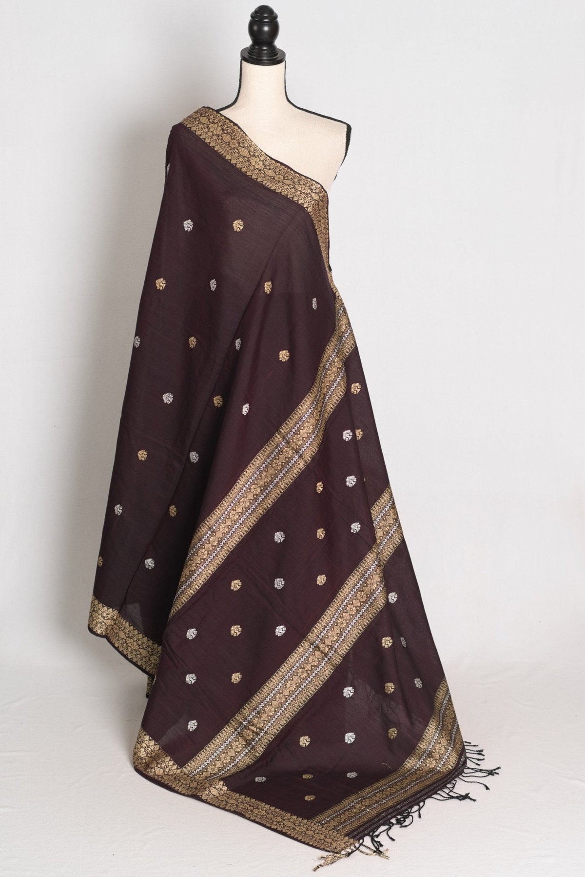 Gracy : Deep Coffee Brown Pure Cotton Assamese Handloom Saree