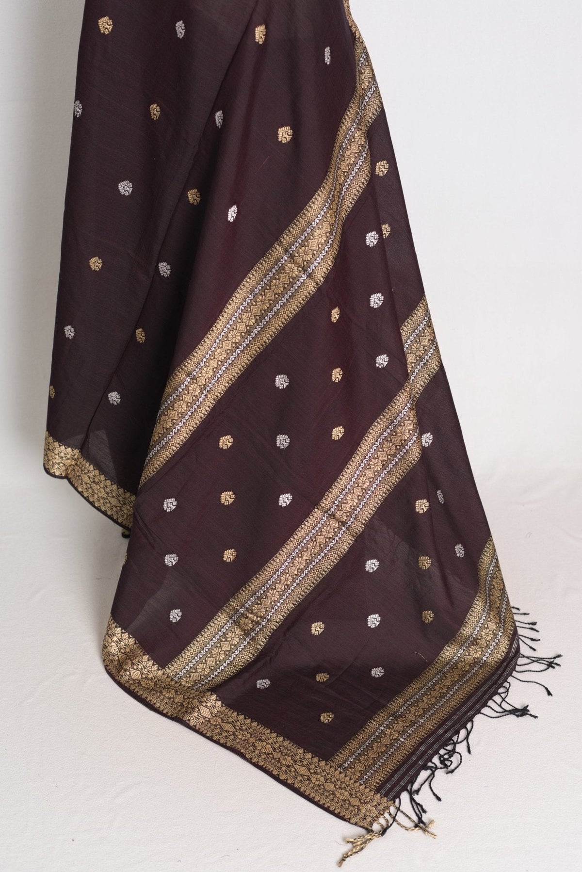 Gracy : Deep Coffee Brown Pure Cotton Assamese Handloom Saree