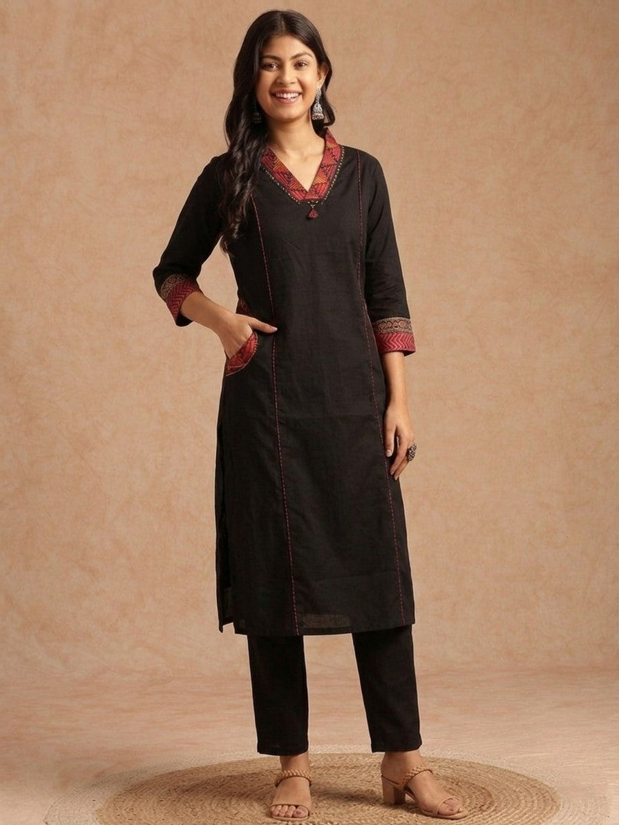Black Straight Indian 3 Piece Salwar Kameez Suit