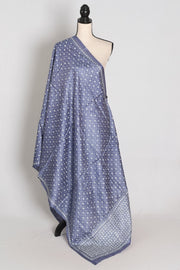 Hand Embroidered Dusty Purple & White Desi Tussar Silk Kantha Dupatta | Aai