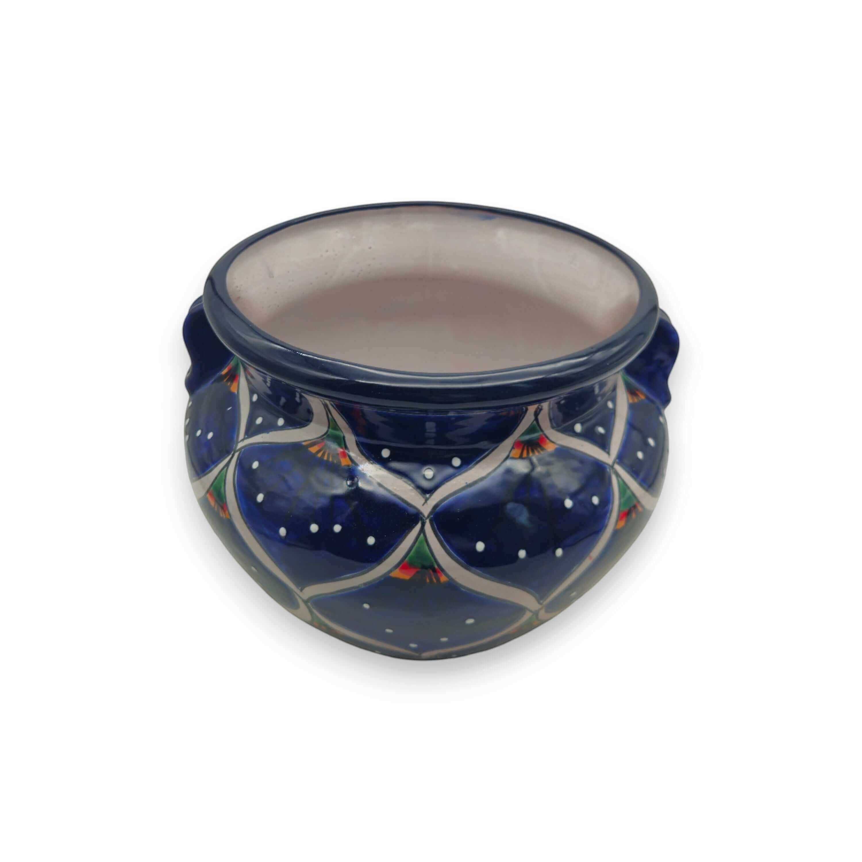Blue Peacock Talavera Pot | Hand-Painted Mexican Ceramic