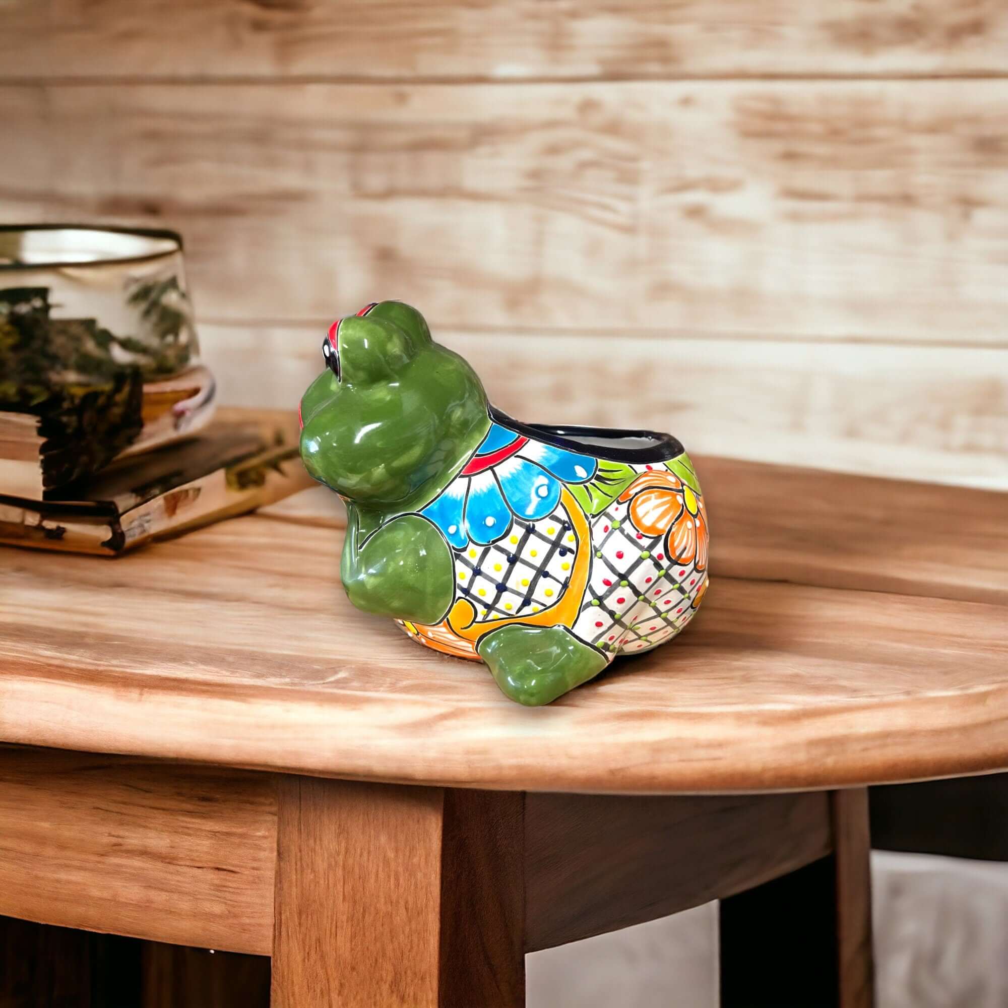 Hand-Painted Talavera Frog Planter | Mexican Art Pottery (Medium Size)