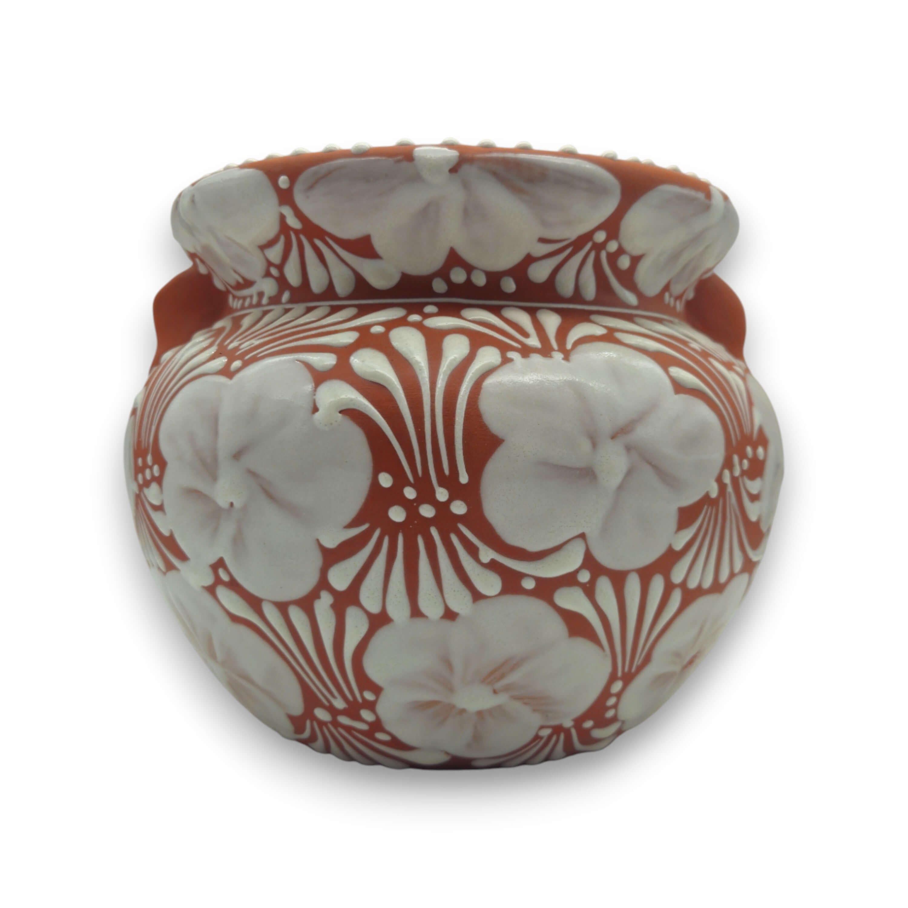 Handcrafted Talavera Flower Pot | Terracotta & White Design