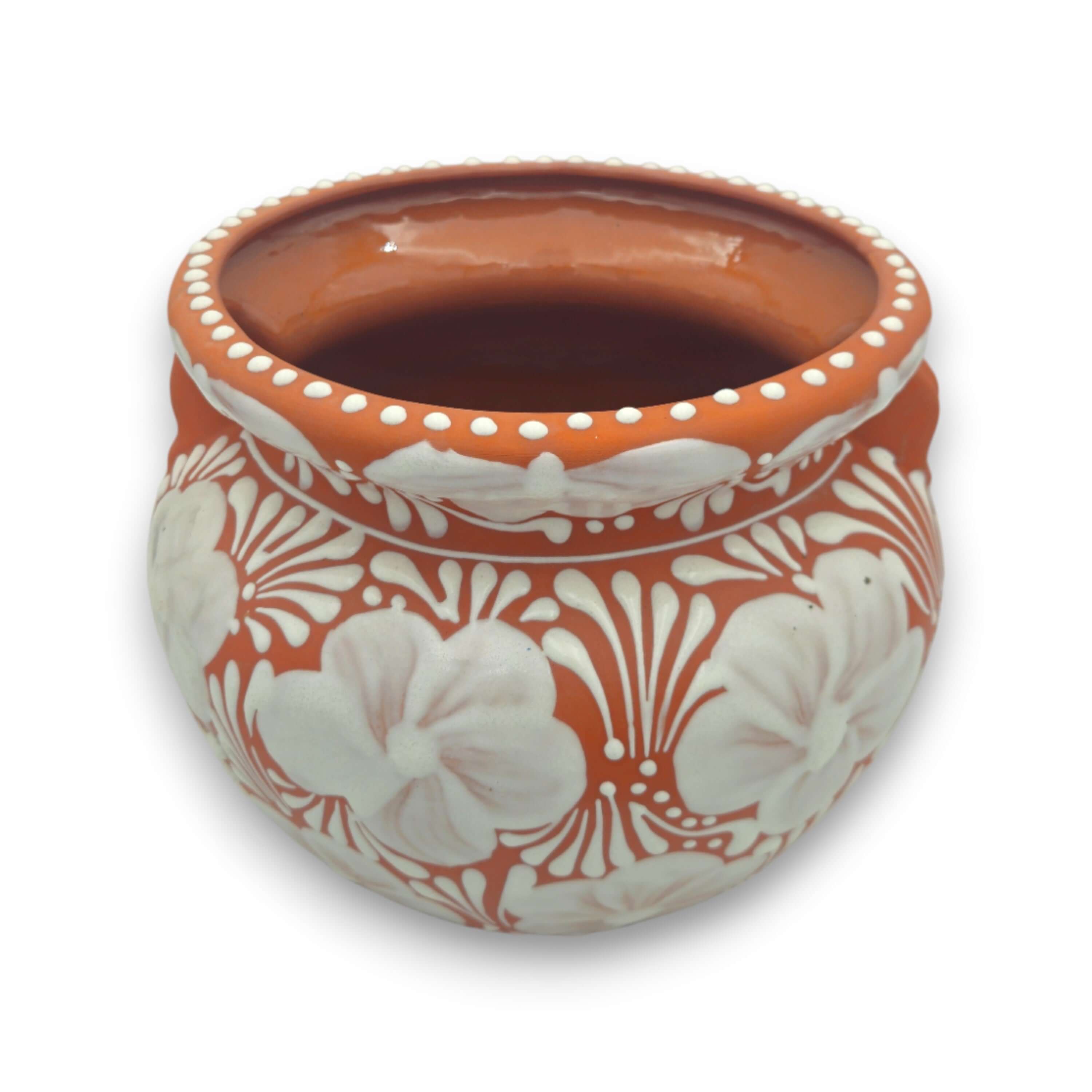 Handcrafted Talavera Flower Pot | Terracotta & White Design