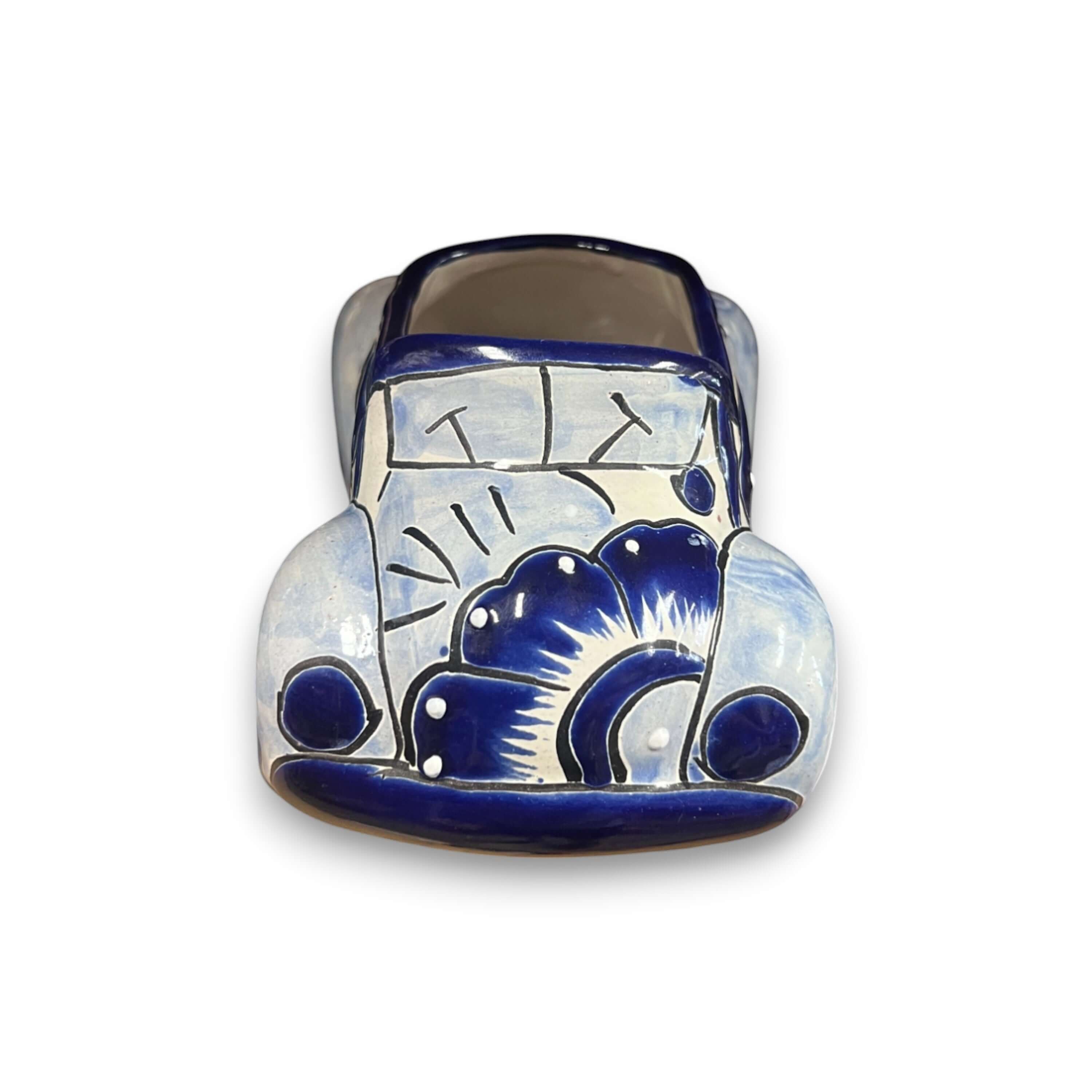 Talavera Car Planter | Small Blue & White Handmade Ceramic Pot