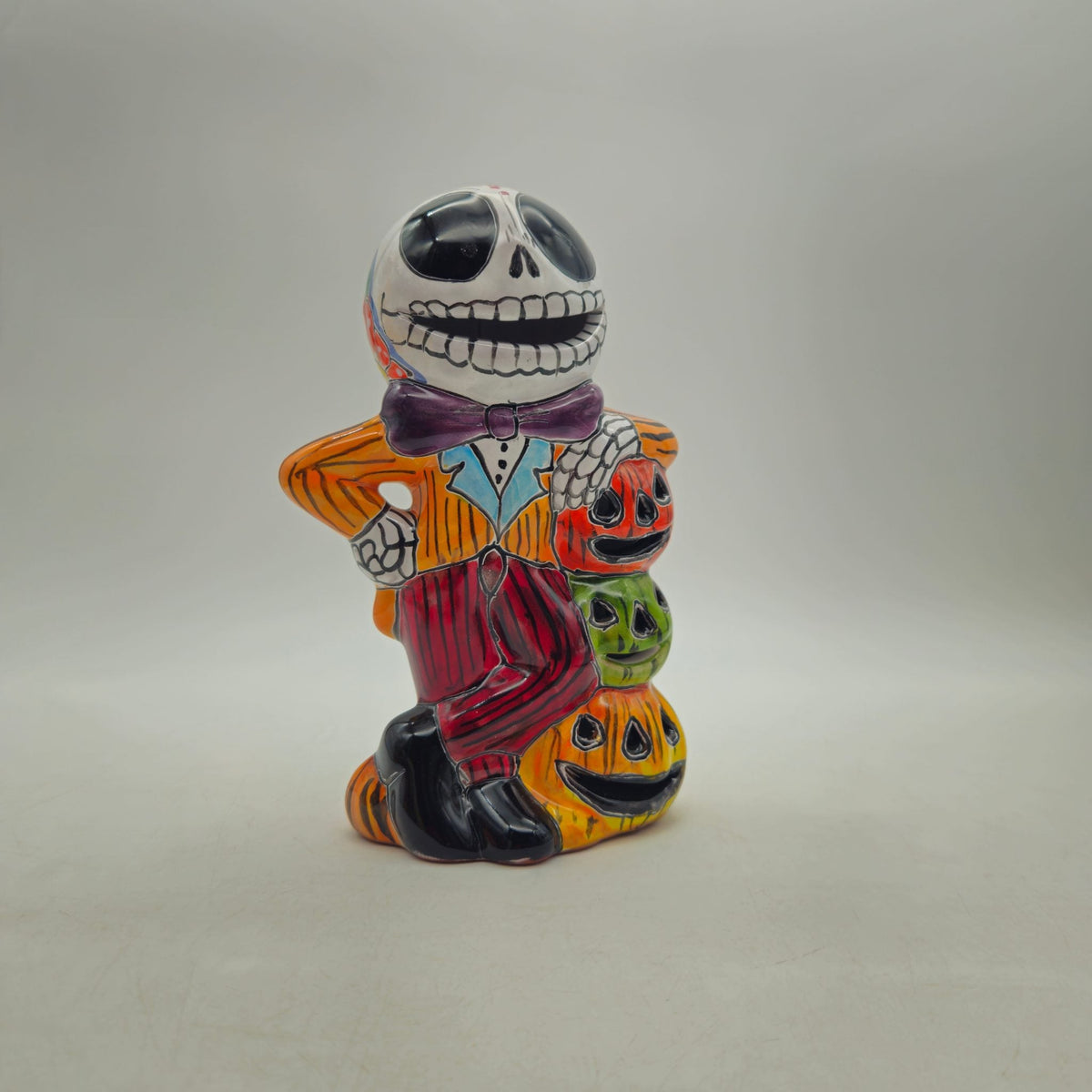 Handcrafted Talavera Skeleton Statue | Vibrant Day of the Dead Calavera Decor