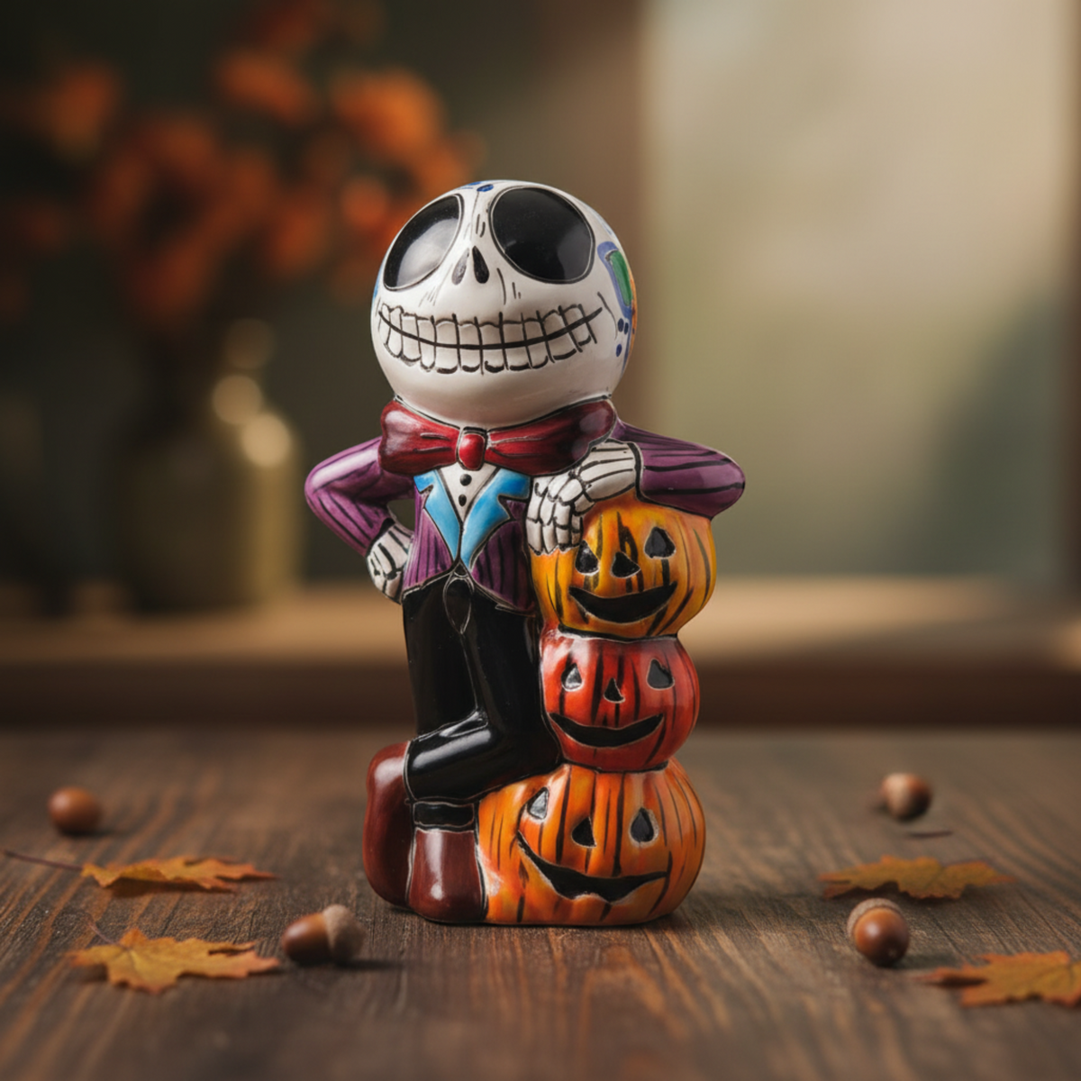 Handcrafted Talavera Skeleton Statue | Vibrant Day of the Dead Calavera Decor
