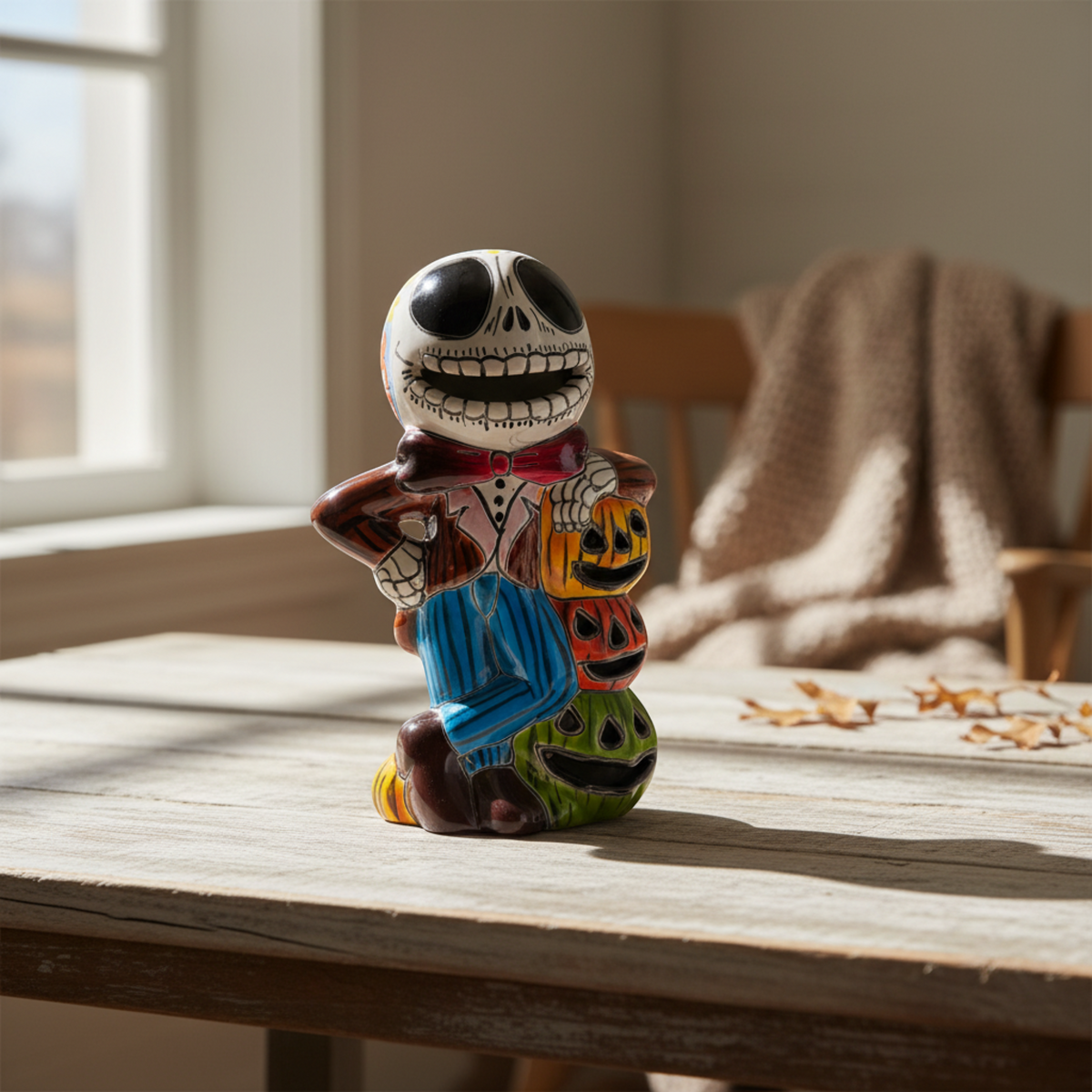 Handcrafted Talavera Skeleton Statue | Vibrant Day of the Dead Calavera Decor