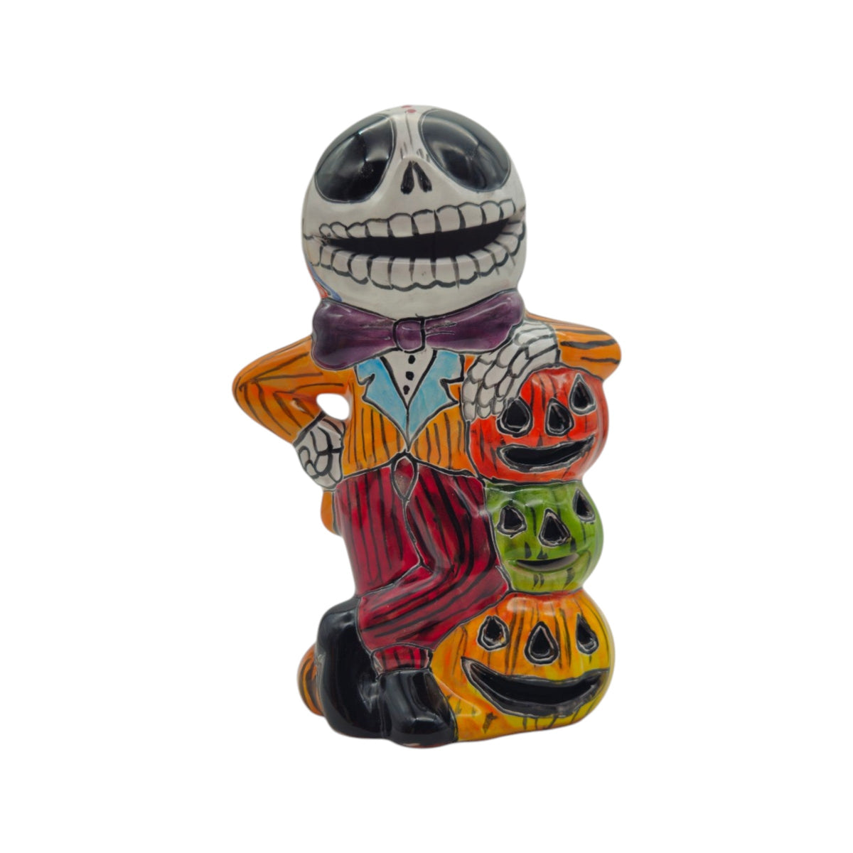 Handcrafted Talavera Skeleton Statue | Vibrant Day of the Dead Calavera Decor