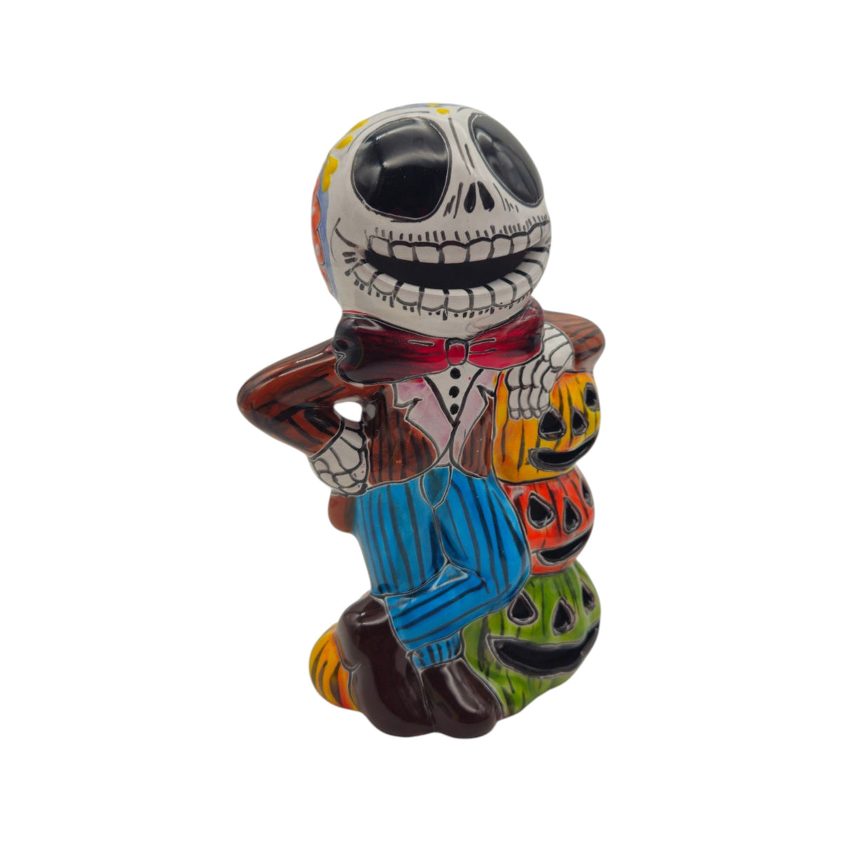 Handcrafted Talavera Skeleton Statue | Vibrant Day of the Dead Calavera Decor