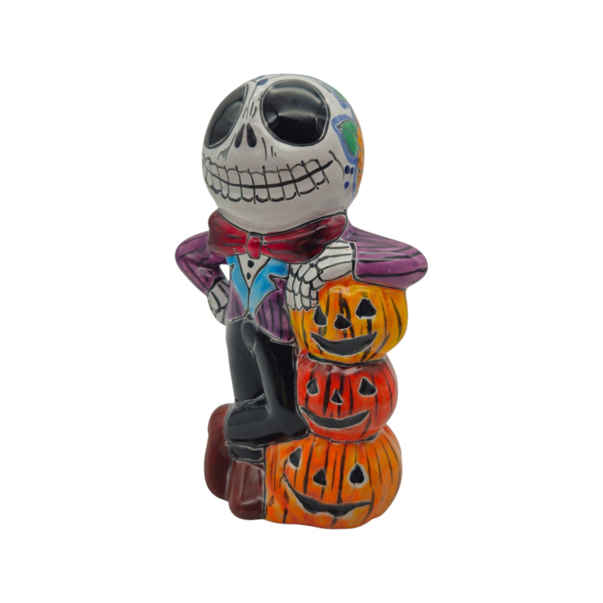Handcrafted Talavera Skeleton Statue | Vibrant Day of the Dead Calavera Decor