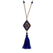 Hmong Blue Diamond Tassel Long Necklace - Thailand
