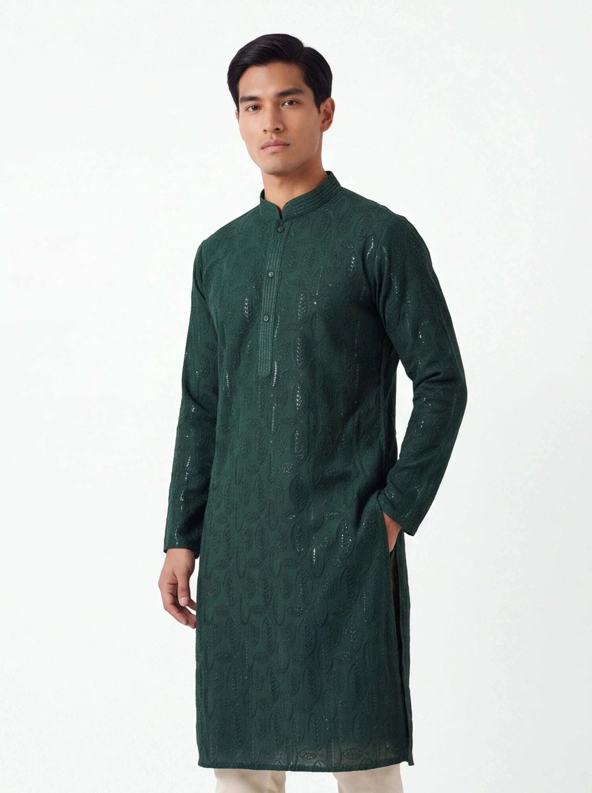 Dark green kurta set