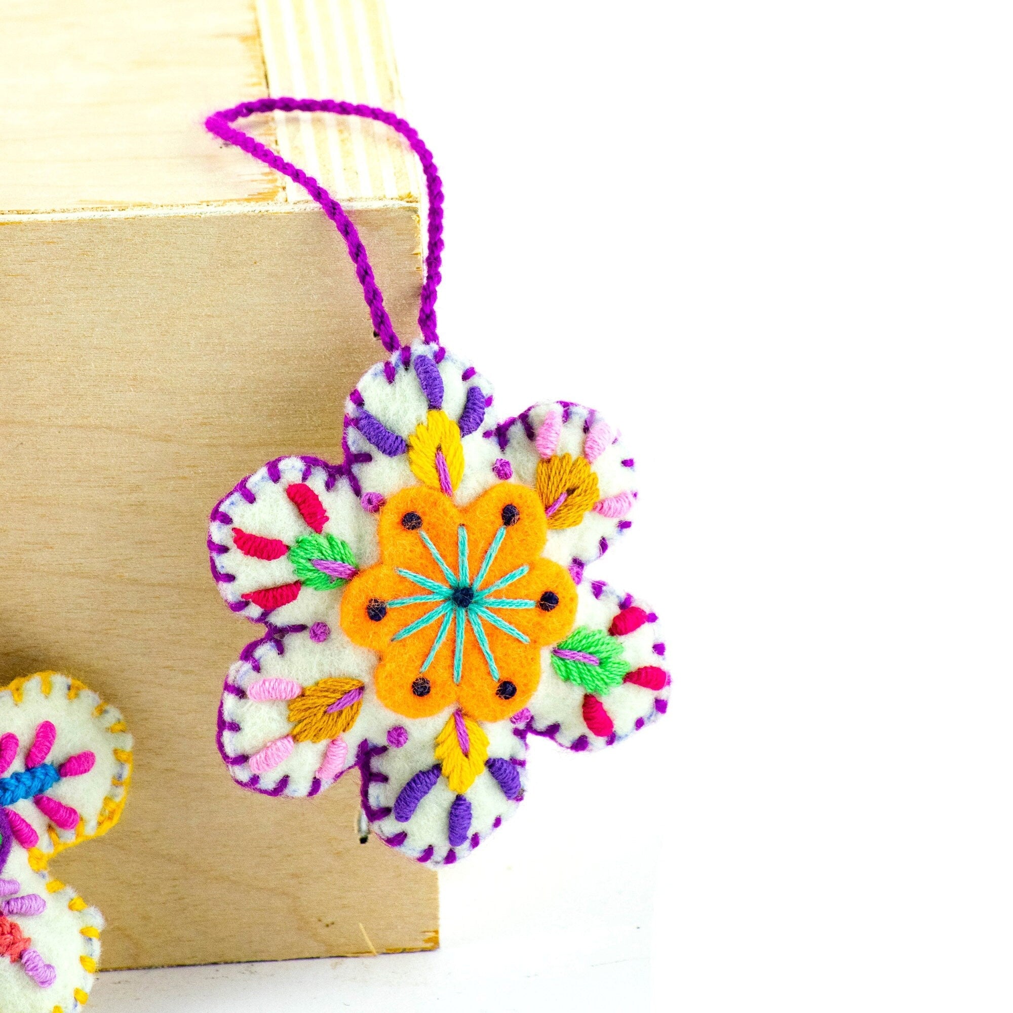 Snowflake Felted Wool Handmade Ornament - Mexico