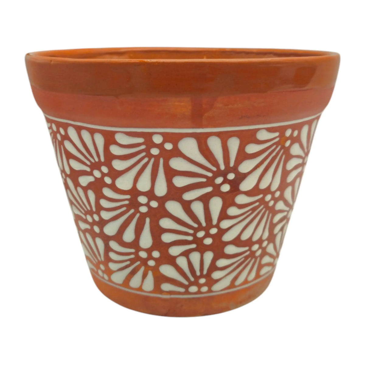 Set of 4 Talavera Flower Pots | Brown & White Terracotta Planters