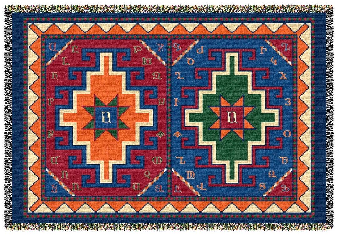 Armenian Alphabet Tapestry Throw on a Rug Design
