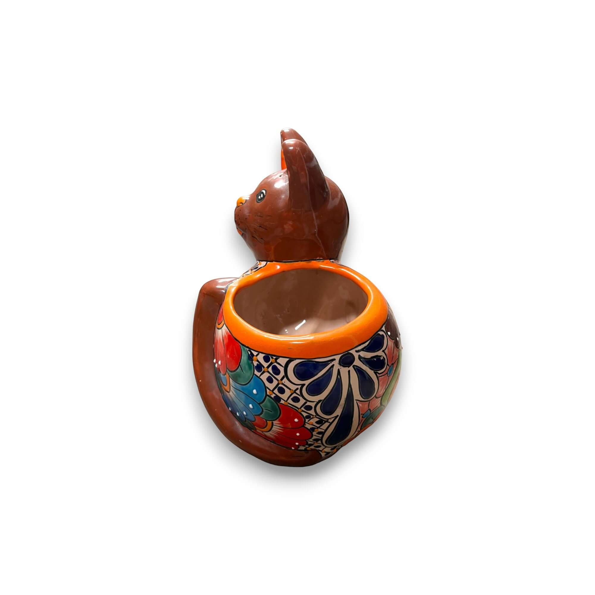 Handmade Cat Planter | Hand Painted Cat Talavera Artwork (Medium Size)
