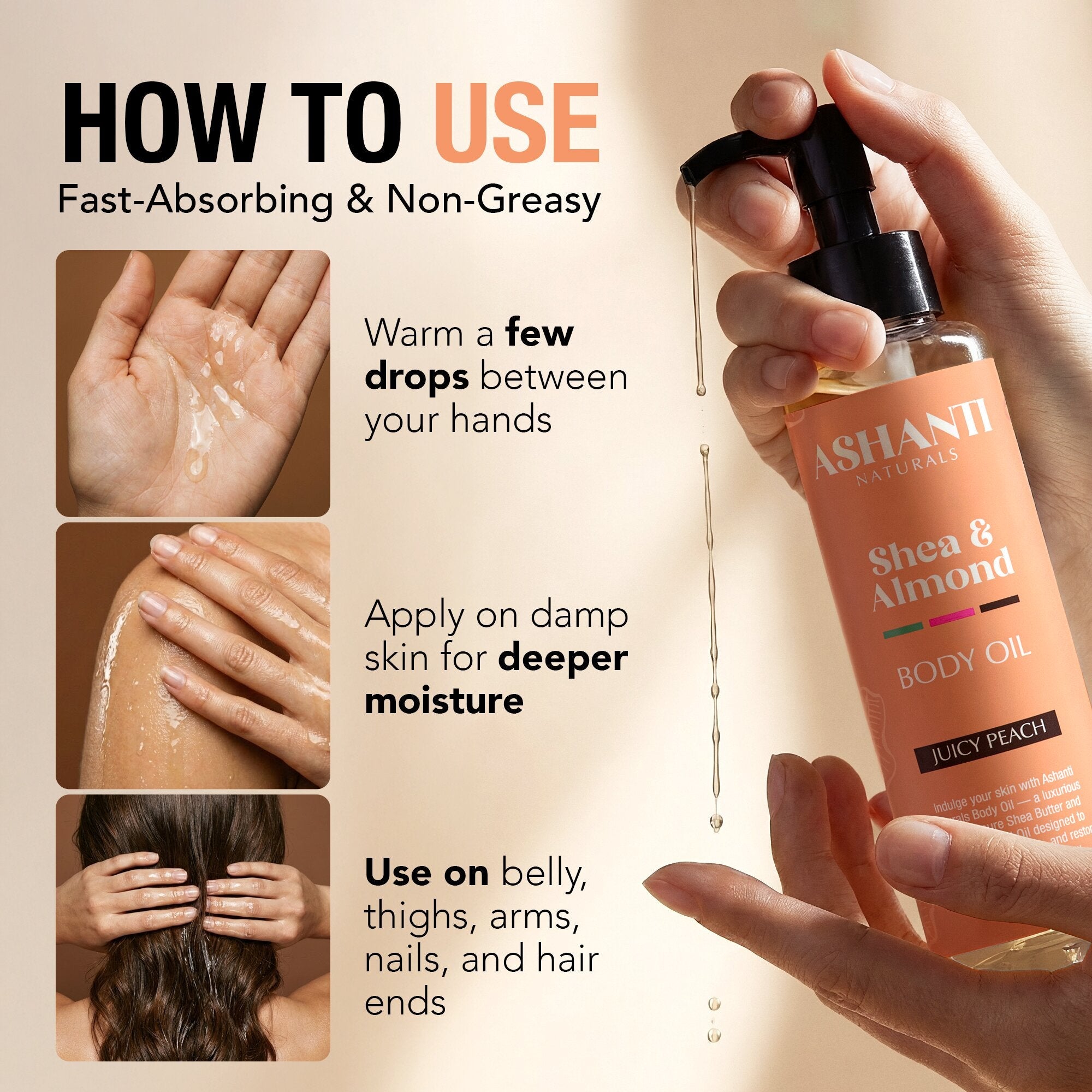 ASHANTI NATURALS Shea & Sweet Almond Body Oil - Juicy Peach