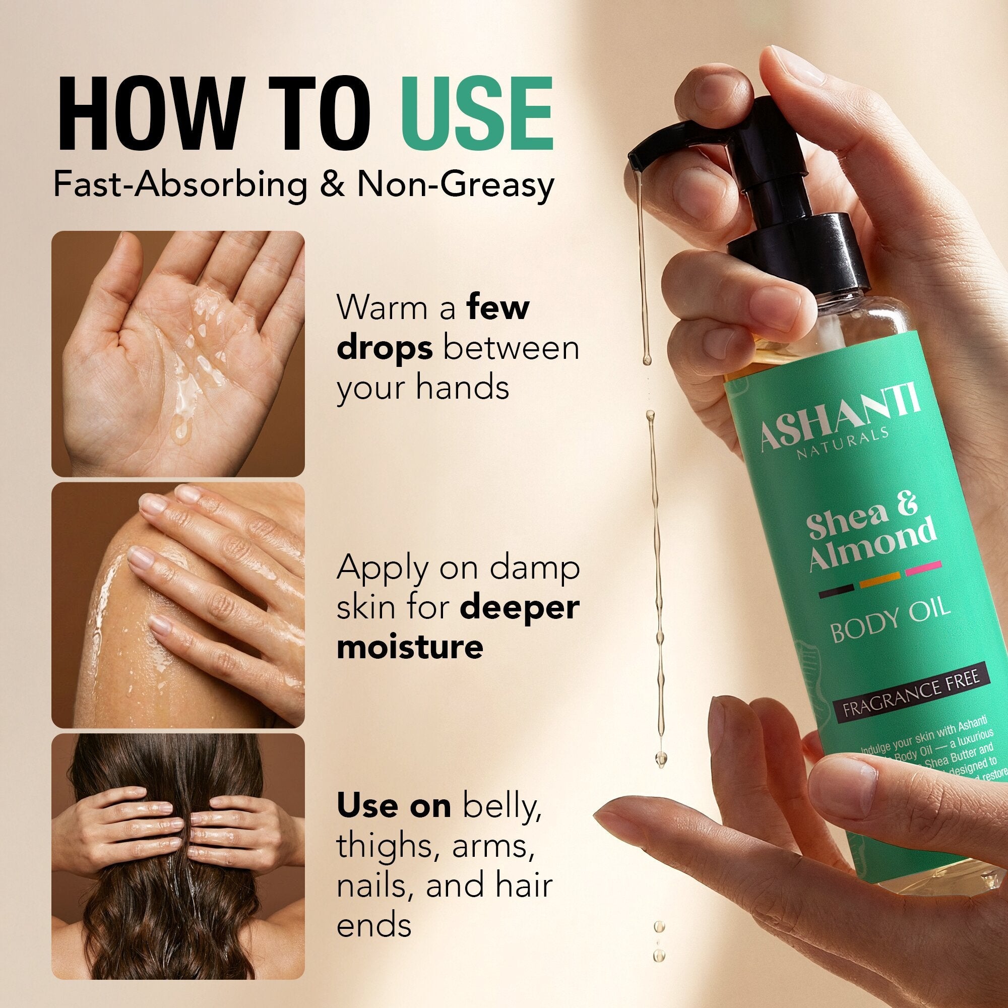 ASHANTI NATURALS Shea & Sweet Almond Body Oil - Fragrance Free