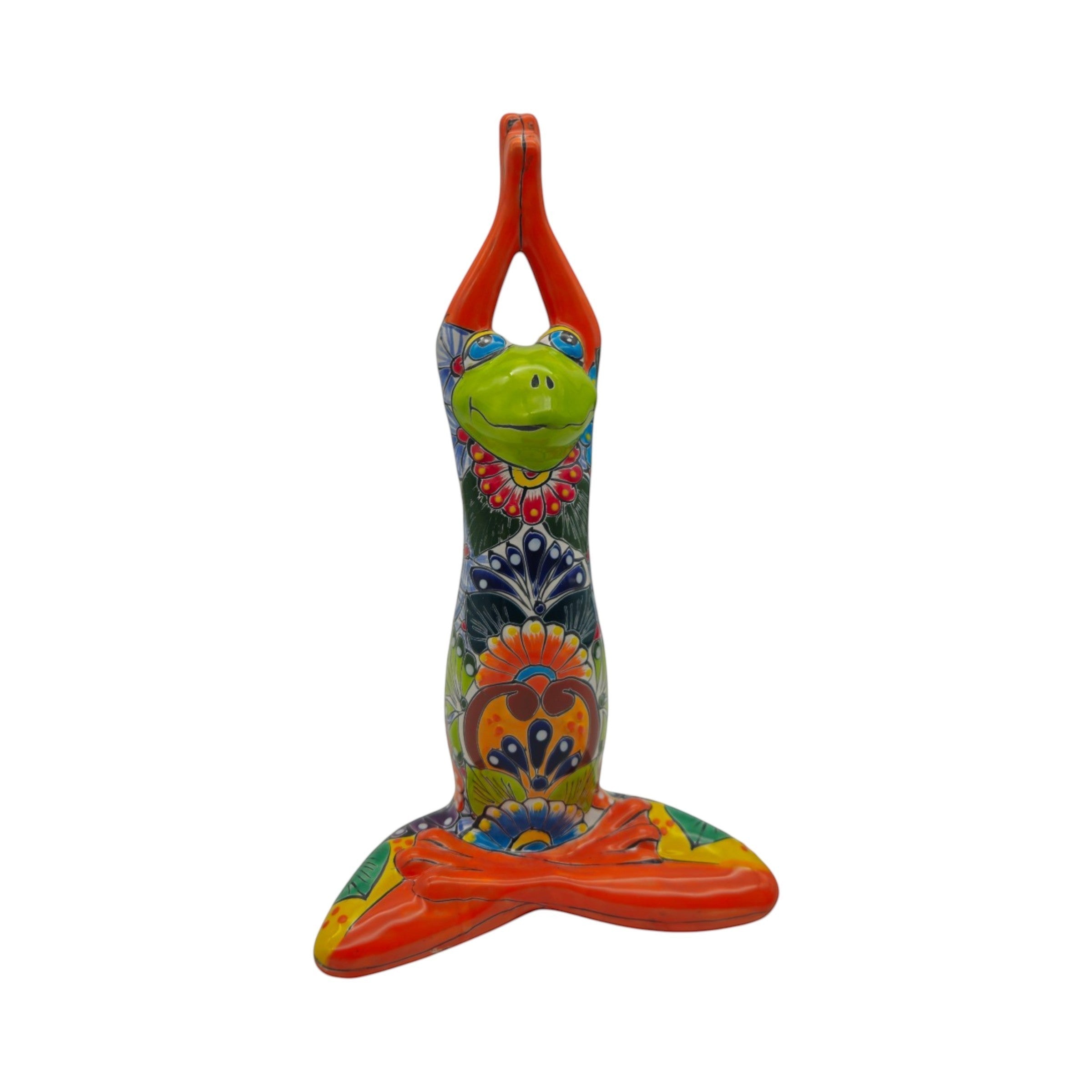 Colorful Hand Painted Talavera Frog Statue | Large Mexican Art Decor