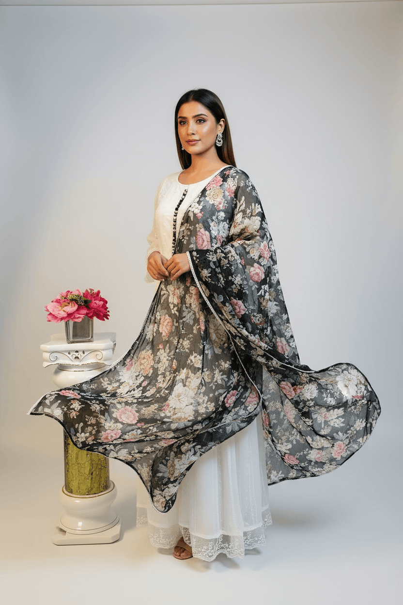 Chiffon long Kurti with dupatta