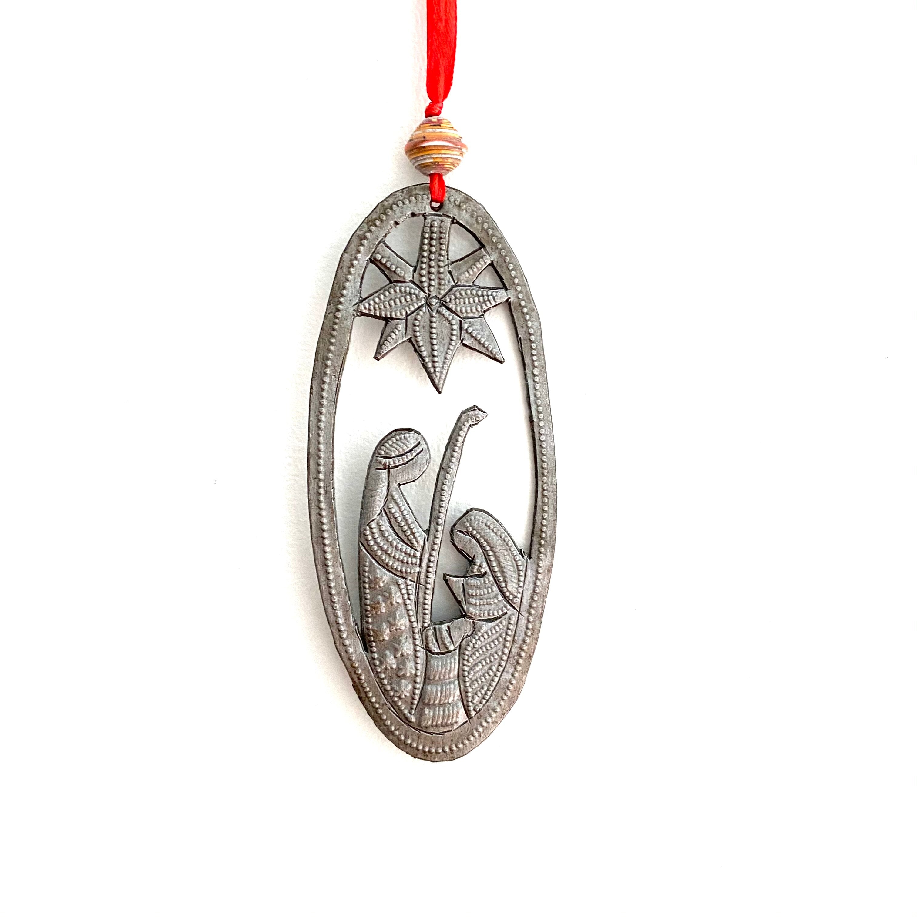 Tall Oval Nativity Ornament