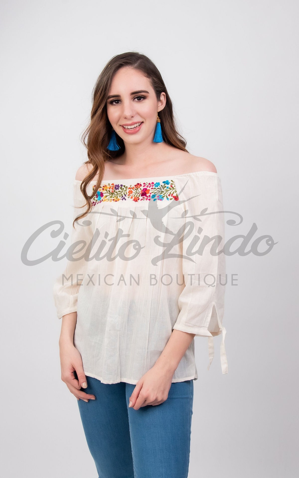 Mexican Embroidered Blouse Cozumel Ivory
