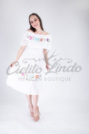 Mexican Campesina Rayon Midi Dress White