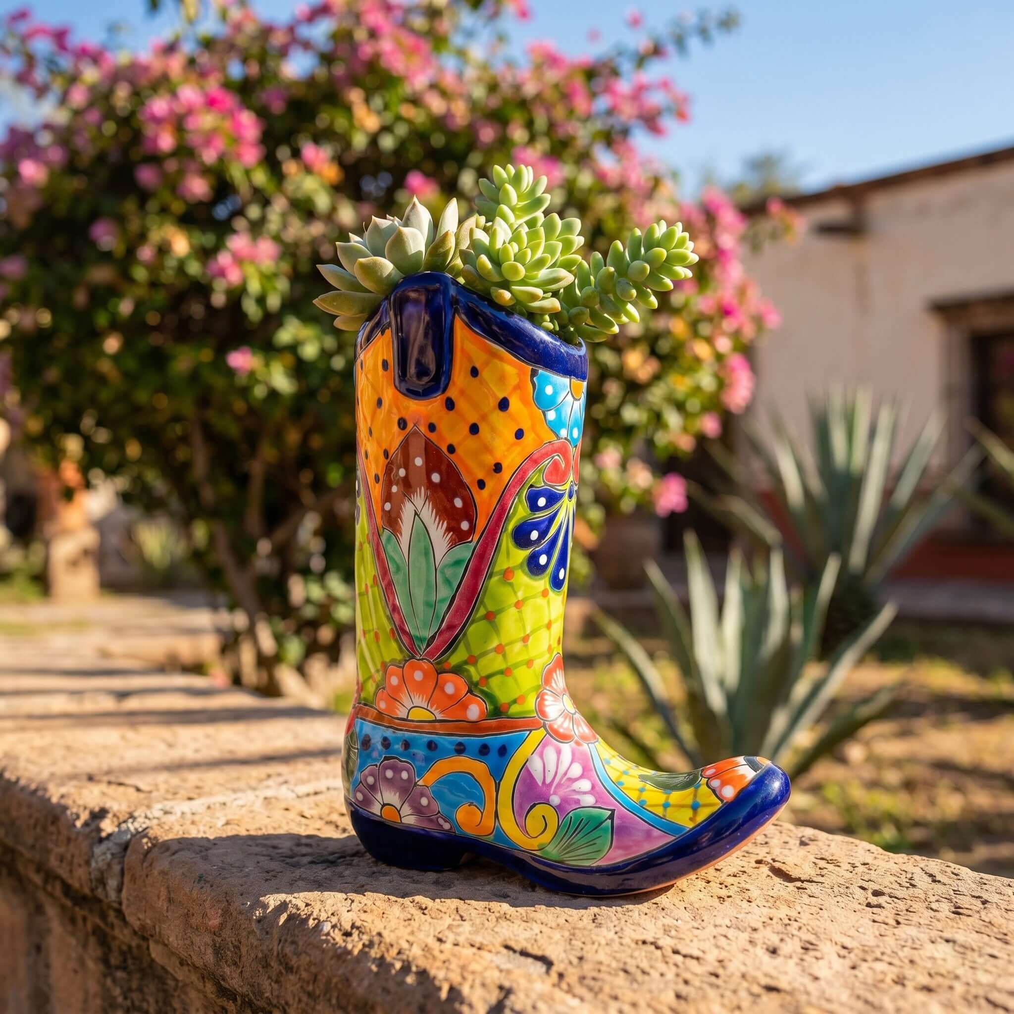 Talavera Boot Planter | Hand-Painted Mexican Flower Pot Art