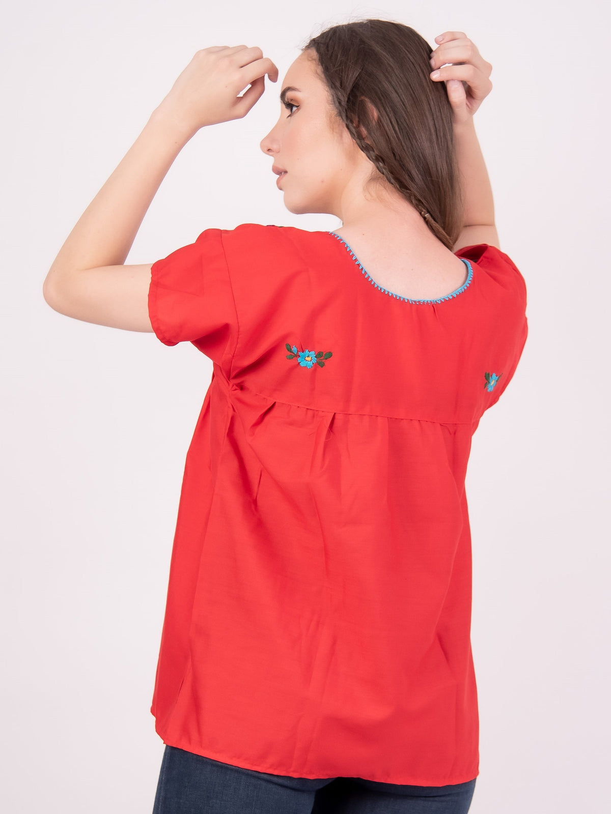 Tehuacan Embroidered Blouse Hot Pink