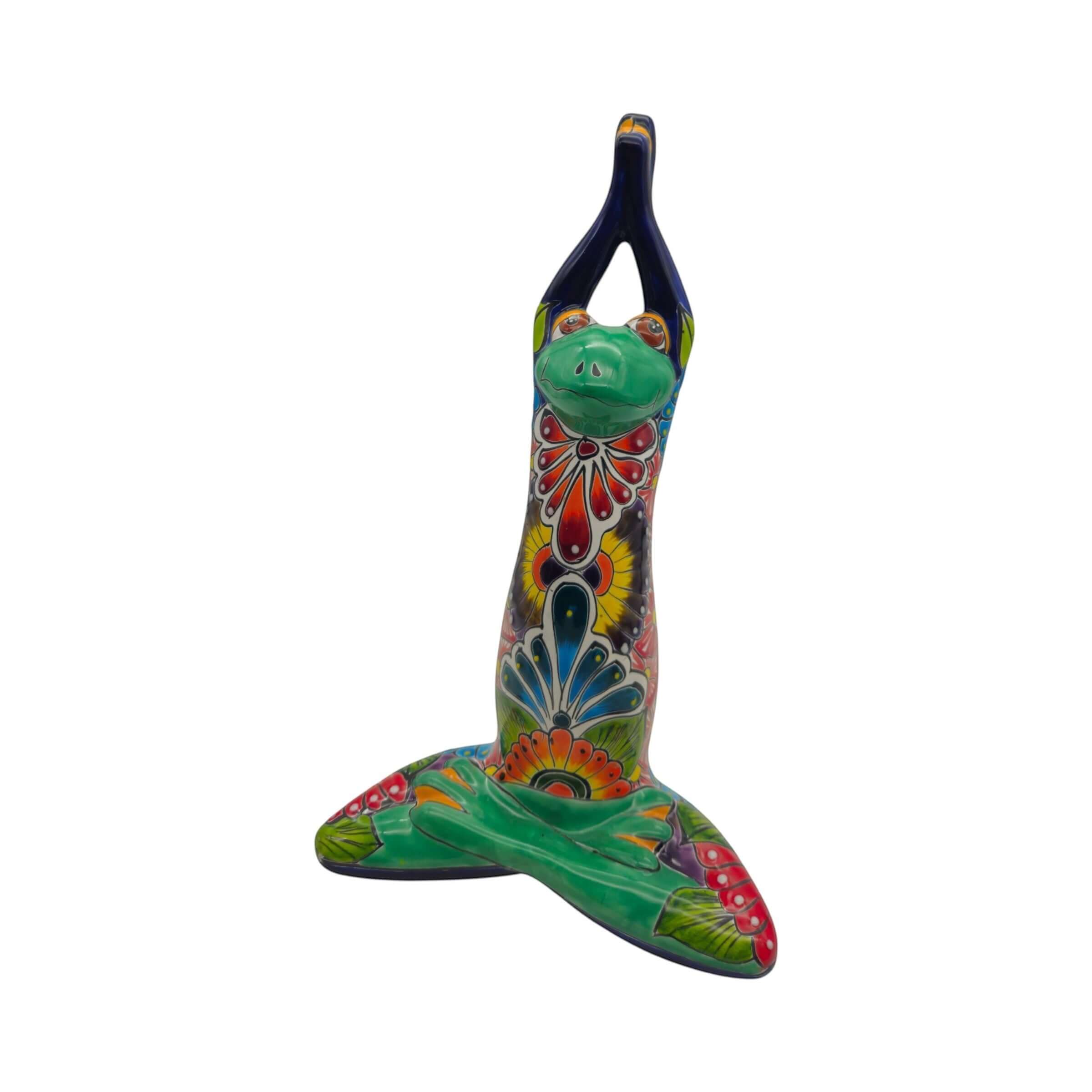 Colorful Hand Painted Talavera Frog Statue | Large Mexican Art Decor