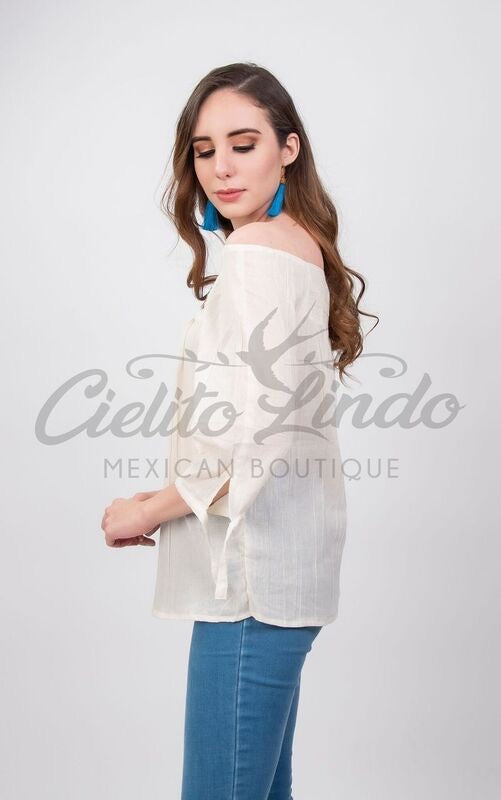 Mexican Embroidered Blouse Cozumel Ivory