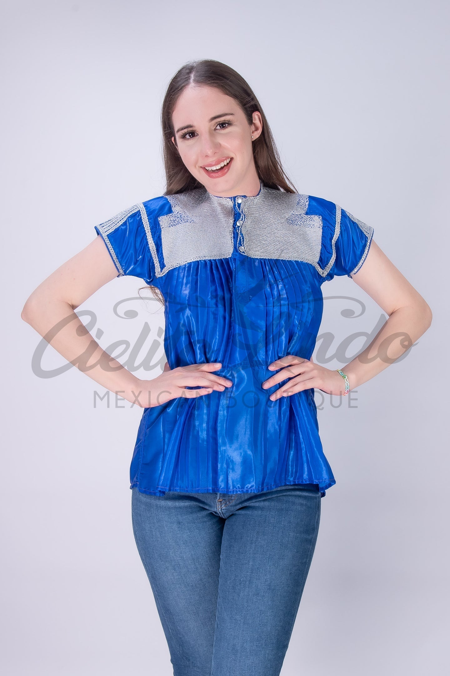Mexican Blue Sateen Top Chamula