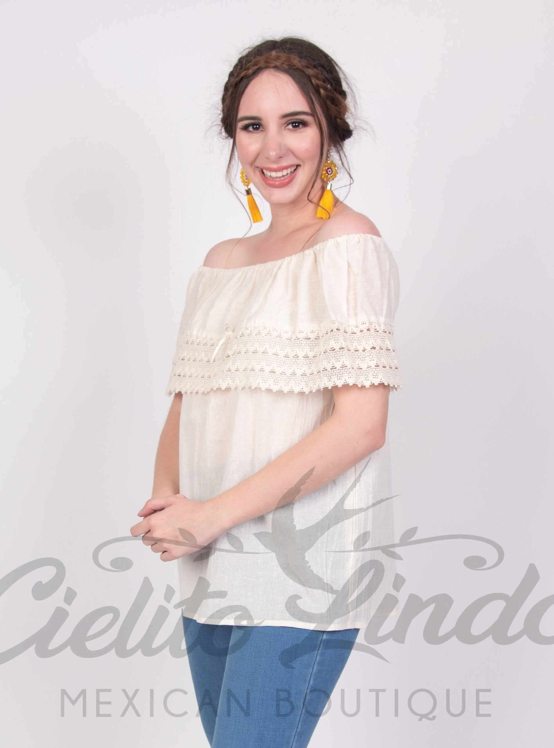 Campesina Off the Shoulder Blouse Ivory