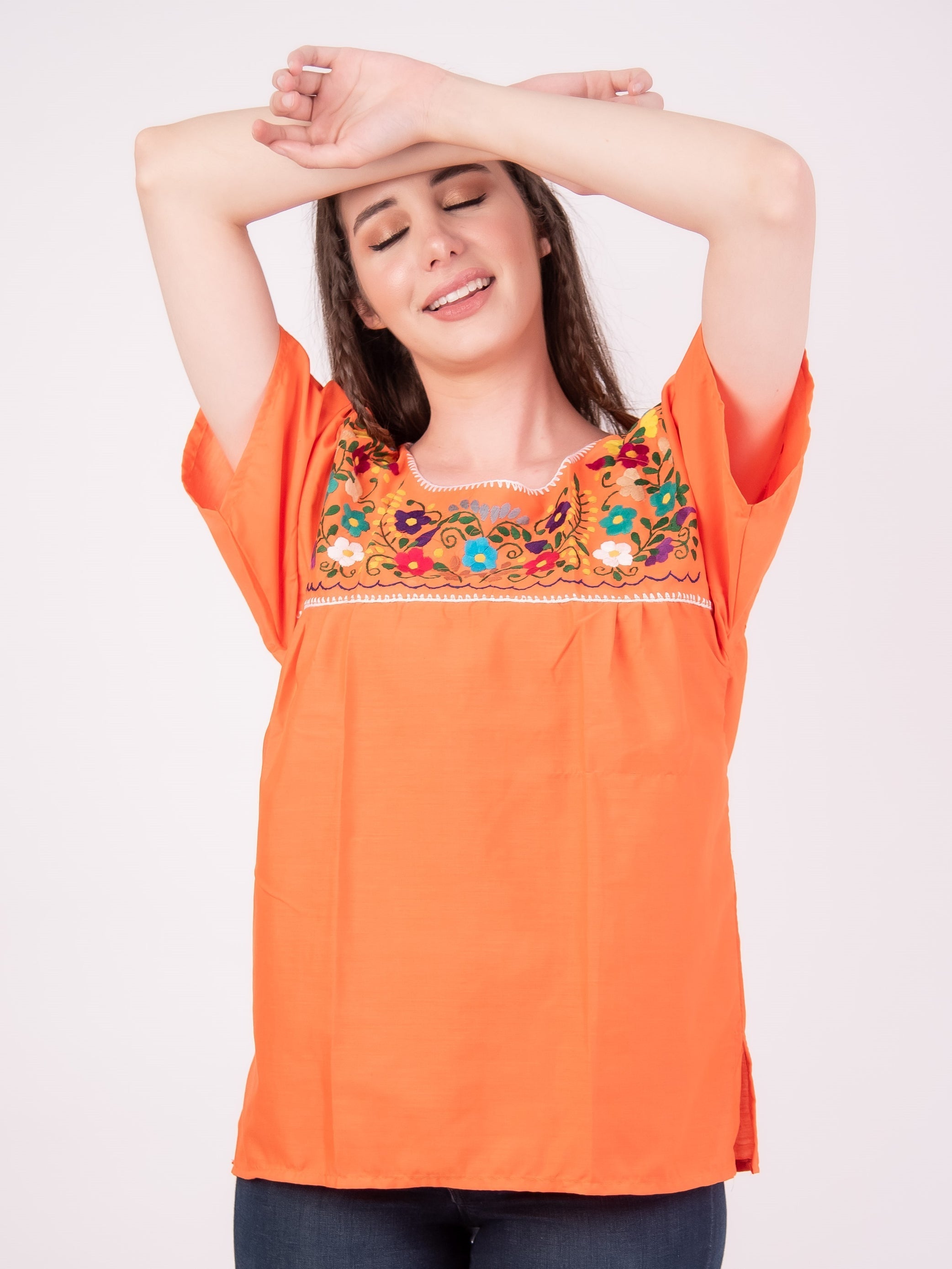 Tehuacan Embroidered Blouse Hot Pink