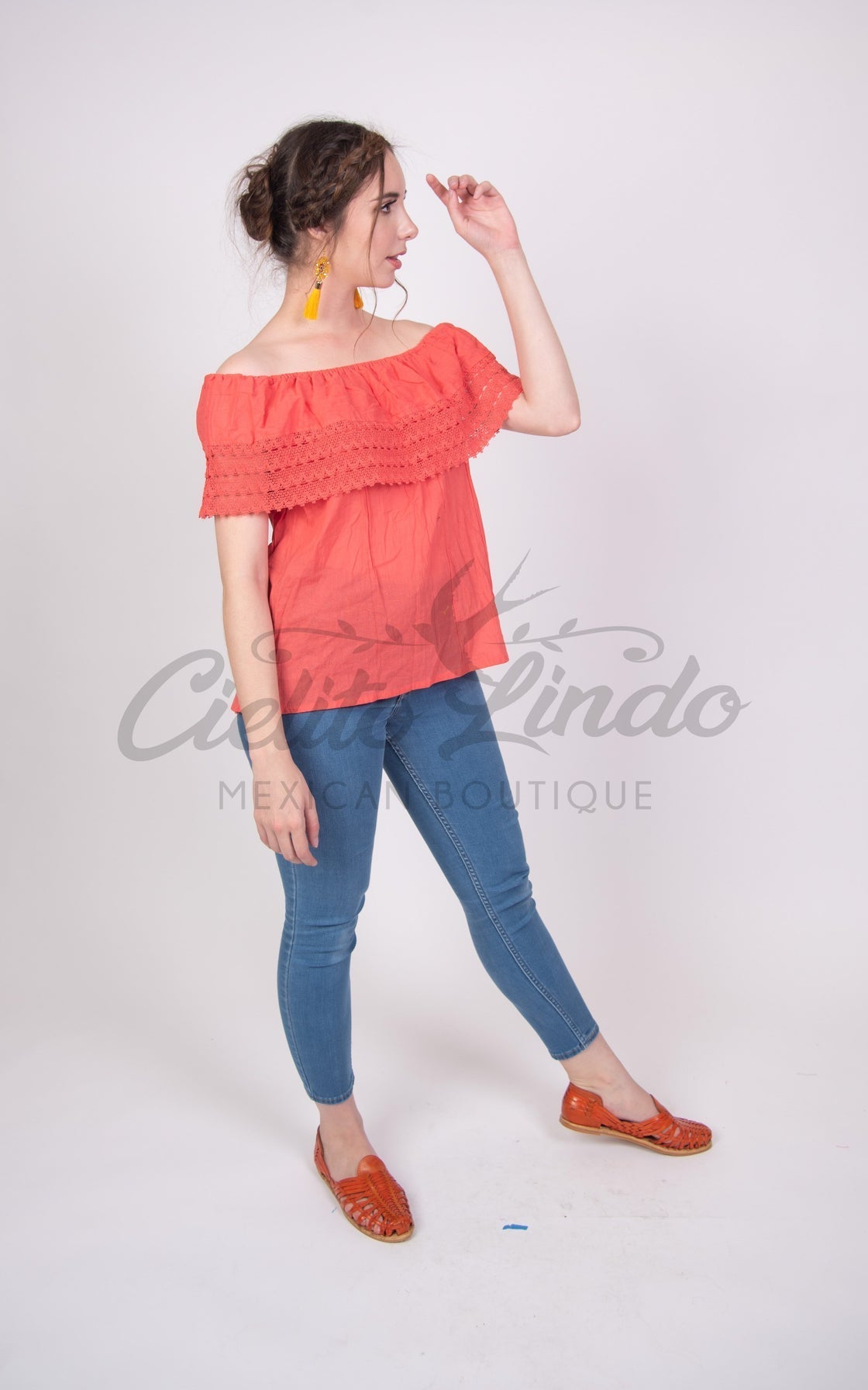 Campesina Off the Shoulder Blouse Coral