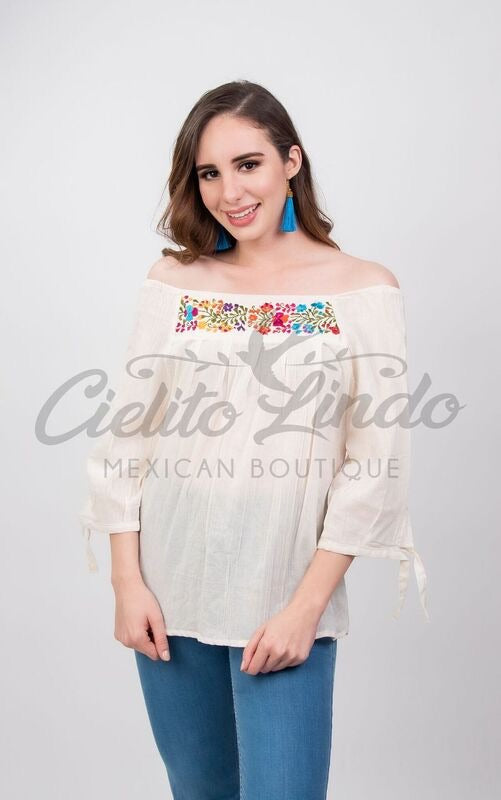 Mexican Embroidered Blouse Cozumel Ivory