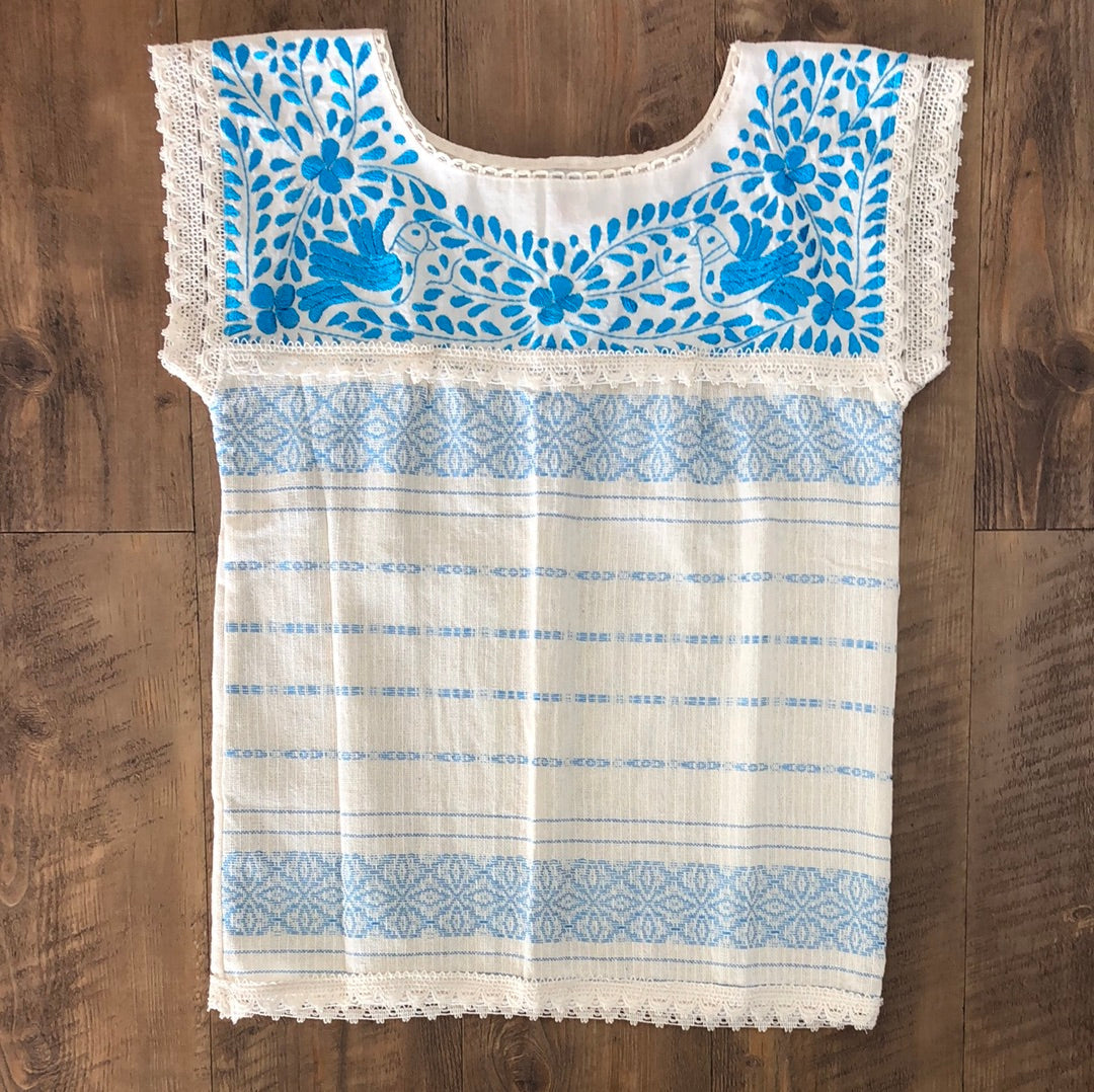Oaxaca Paloma Blouse Ivory with Blue
