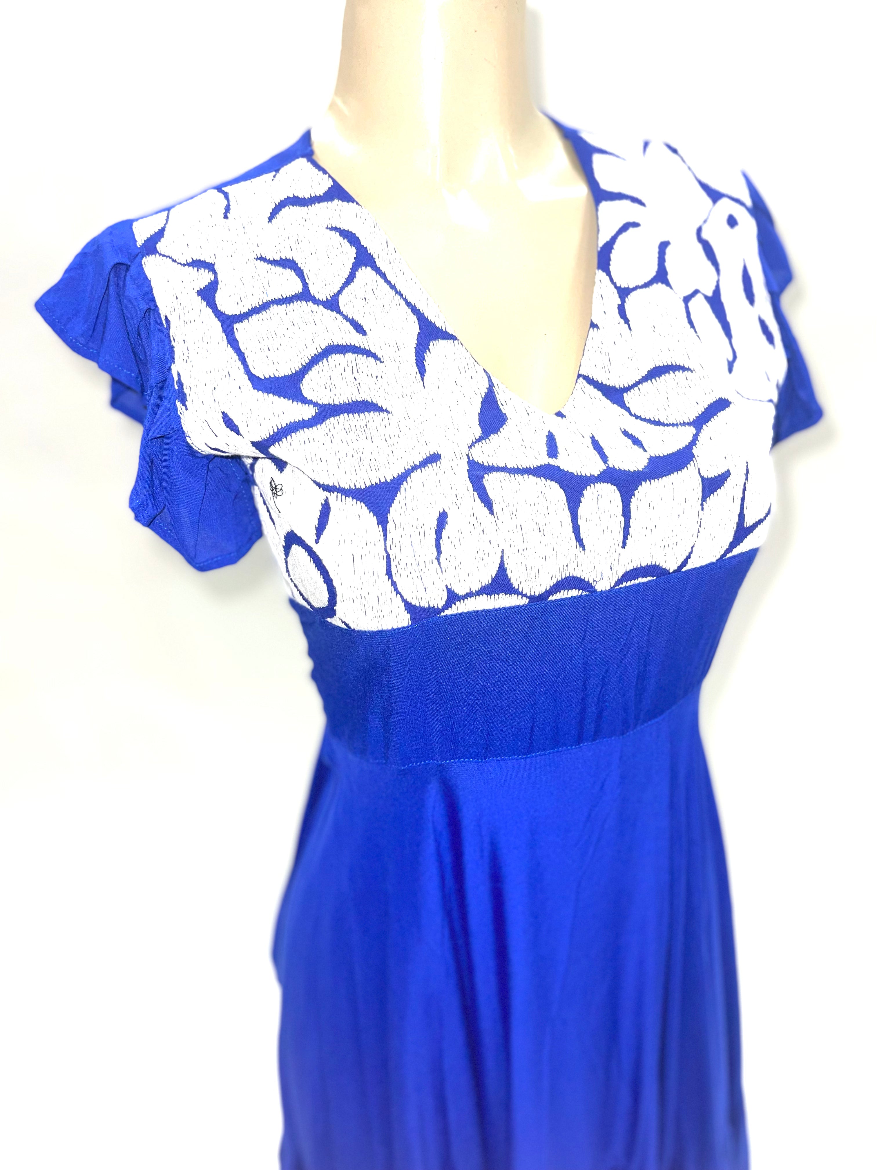 Mitla Oaxaca Dress Royal Blue & White